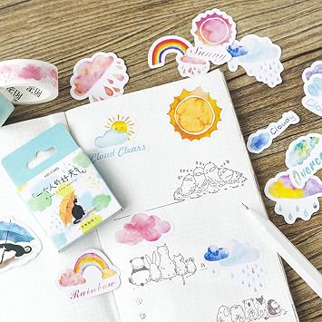 Small Weather Stickers, Obujopal 46Pcs Cute Rainy Sunny Snow Cloudy Stickers for Scrapbooking Journaling Planners Laptop Diary Planner Collage Envelope Phone Case Art Crafts DIY Decoration