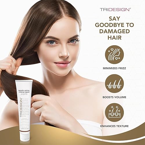 Miniatura 4 de TRIDESIGN Acondicionador intensivo de queratina con aminoácidos grasos y aminoácidos, proteína de queratina hidrolizada, mascarilla hidratante para