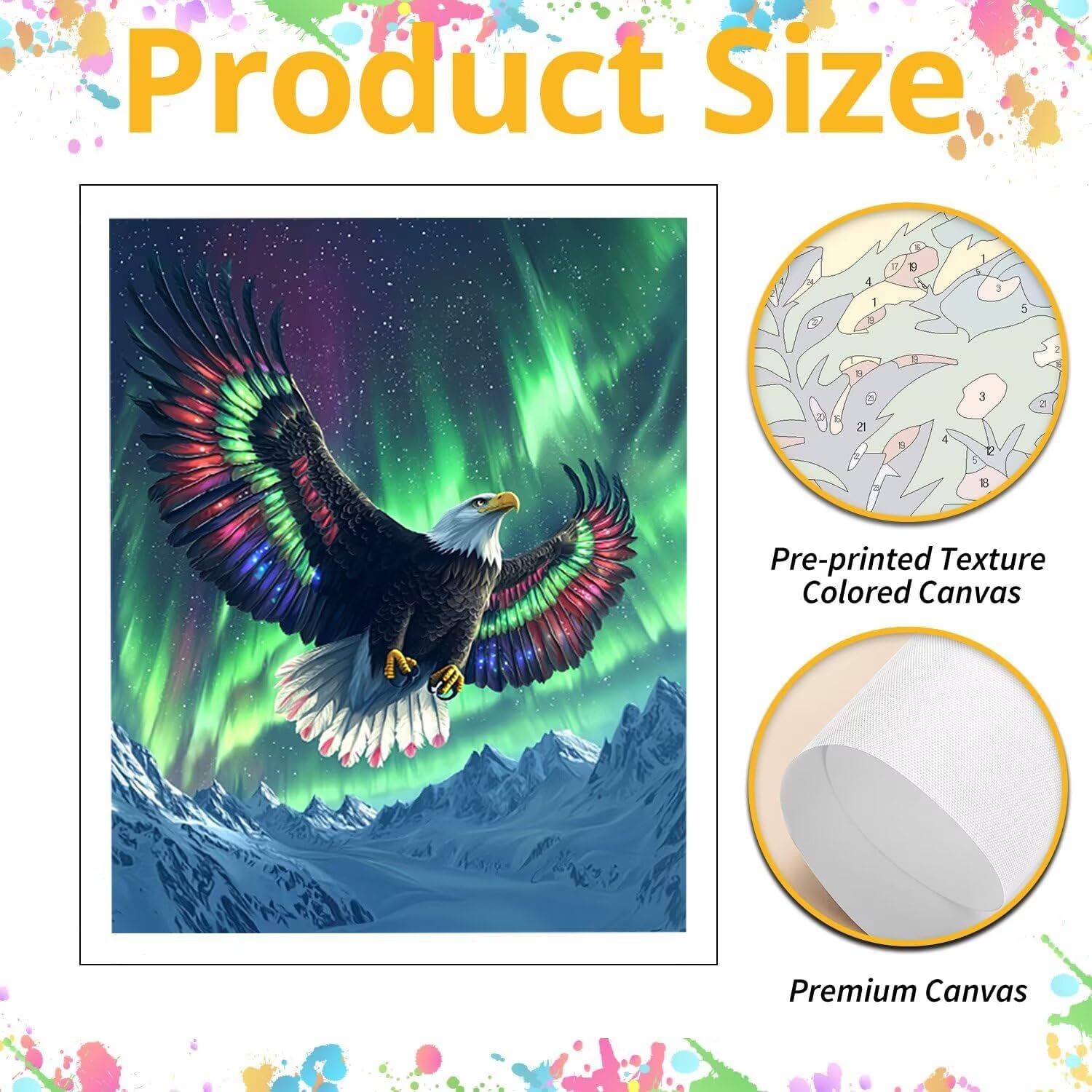 WEISHIWE Malen nach Zahlen Erwachsene Adler unter Nordlicht, 70x90cm x-486 | Malen nach Zahlen Erwachsene Leinwand Kit, DIY Handgemalt Ölgemälde Set mit 3-Pinseln und Acrylfarbe für Wanddeko,Ohne Rahmen