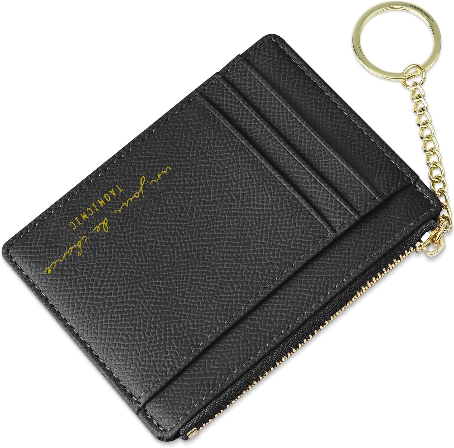 URAQT Credit Card Holder Wallet, Minimalist Leather Slim Change Wallet Zipper Coin Purse, Mini Credit Card Protector, Keychain Front Pocket Wallets for Women Men | Minimalist