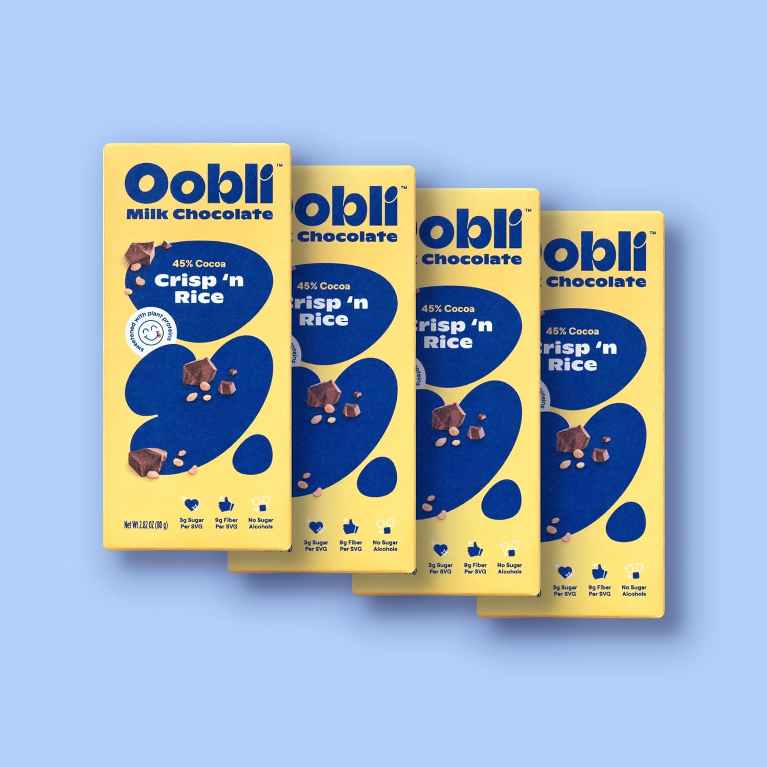 Oobli Milk Chocolate Bars, Only 1g Added Sugar, Low Carb, No Sugar Alcohols, Gluten-Free (4 pack, Crisp'n Rice Milk Chocolate)