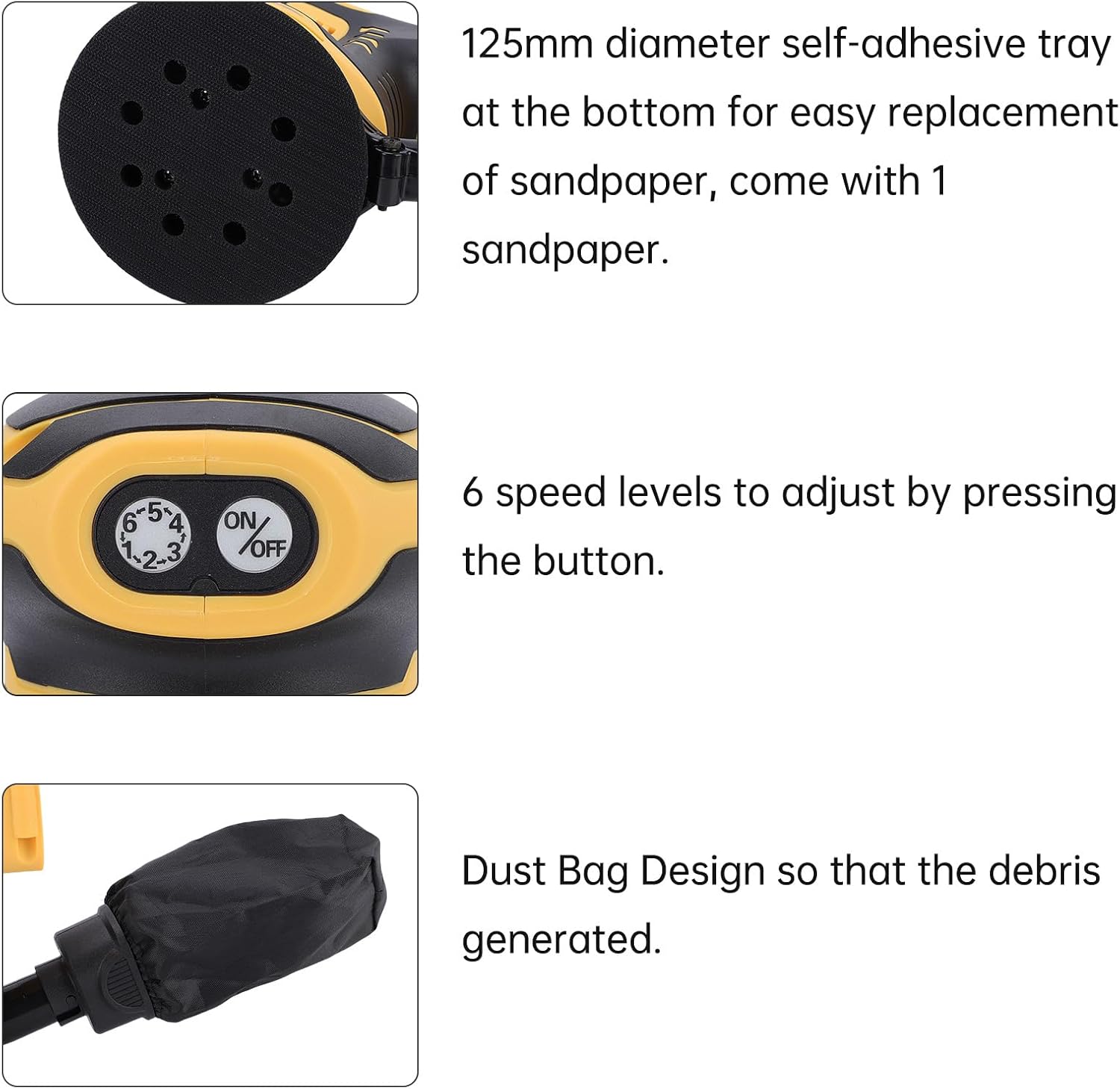 Asixxsix 20V Cordless Sander, 5 Inch Random Orbit Sander with LED Battery Indicator and Detachable Tray, for Wood Sanding Car Polishing Metal rusts Removal Furniture Polishing