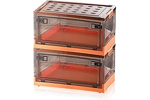42 Liters 2 Pcs Orange Plastic Storage Bins with Wheels and Lids