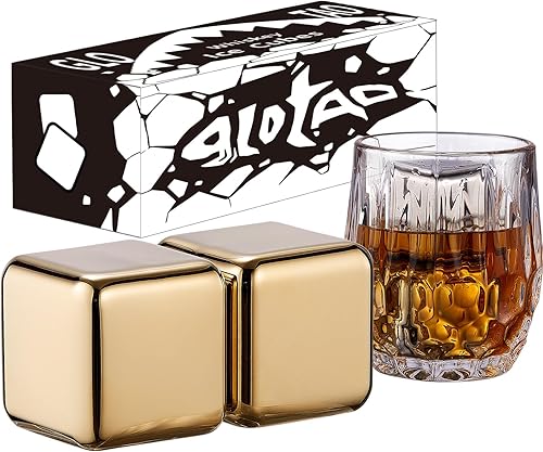 Juego de 2 piedras de whisky grandes de 64 cm (4 cu in)  Juego de regalo para hombre  Cubos de esferas de hielo de metal reutilizables de acero