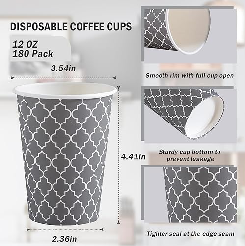 Miniatura 2 de Lamosi Tazas de café de 12 onzas, paquete de 180 unidades, tazas de café de papel desechables, tazas calientes de 12 onzas, taza aislada de papel de