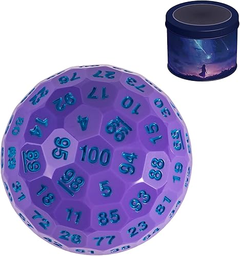 Miniatura 9 de Dados D100 mejorados, dados poliédricos individuales de 100 caras D100 D100 de 1.776 pulgadas, dados de juego D&D D100, cubo de 100 caras con lata