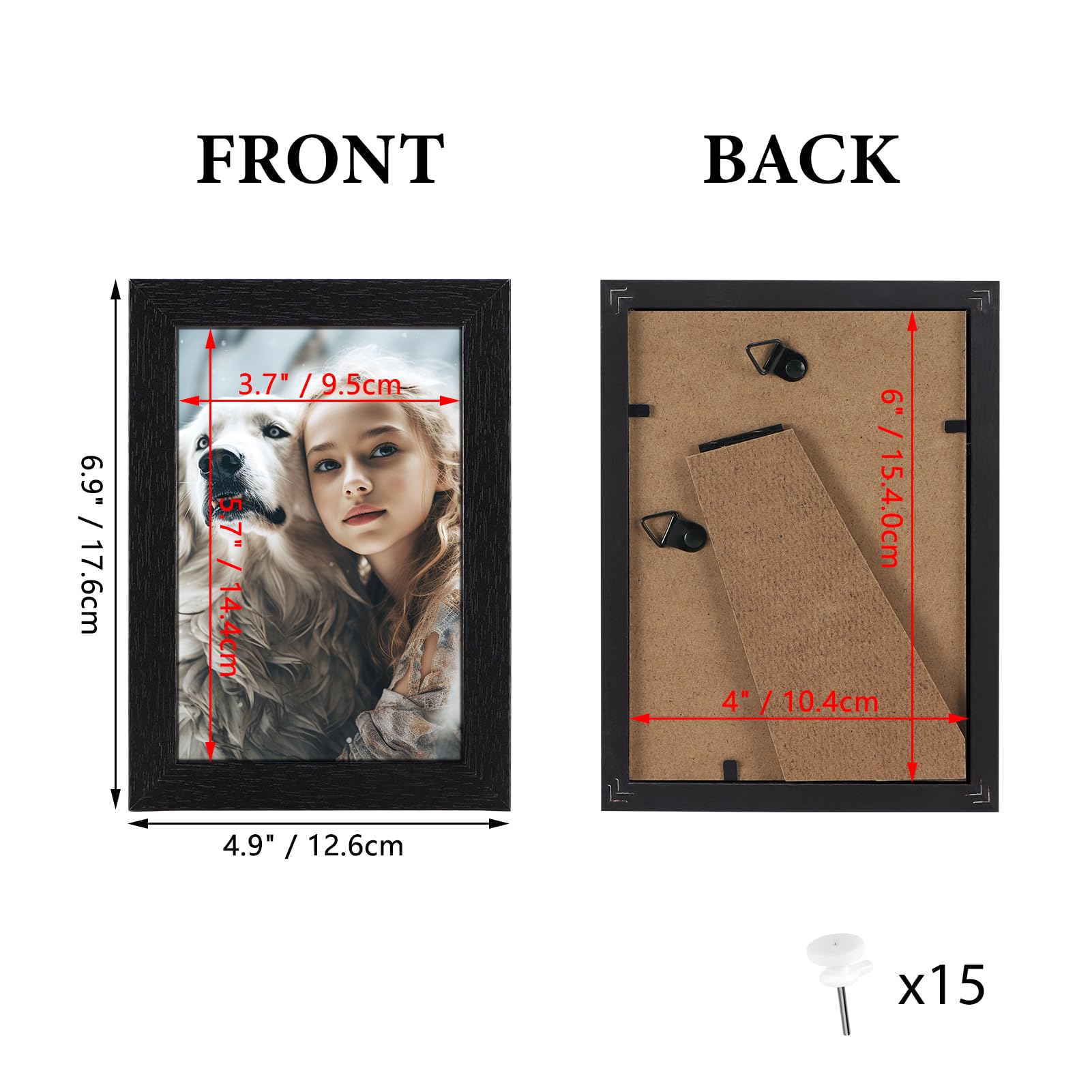 HORLIMER Cadre Photo 10x15 Lot de 15, Cadre Photo Noir en MDF pour montage mural ou pose sur la table, pour Chambre Bureau Salon et Gallerie