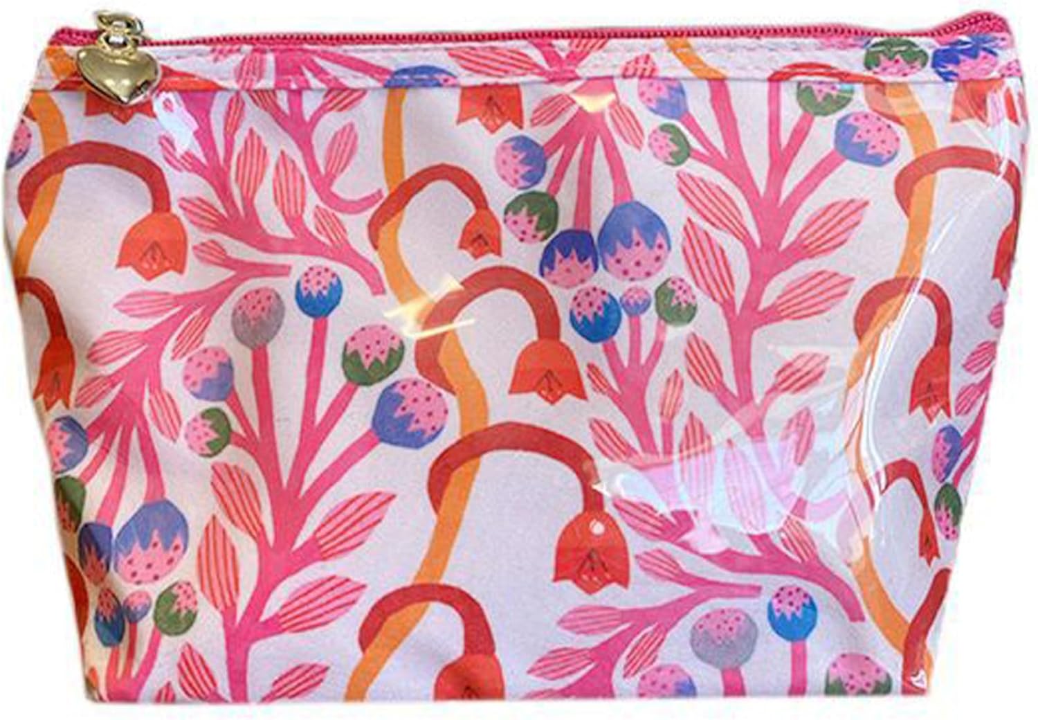 Jacaranda Living Artisan Cosmetic Bag, Handmade in South Africa, Small Waterproof Makeup Pouch with PVC Lining, Premium Travel Cosmetic Bag - Strawberry Vine Print