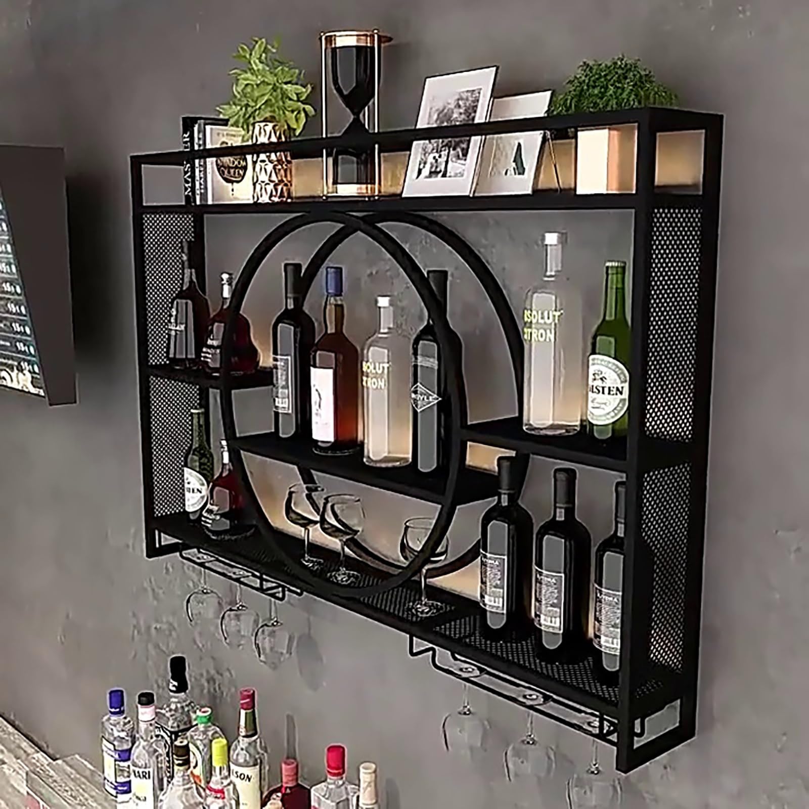 Casier à vin mural avec cadre en fer robuste au design rustique chic