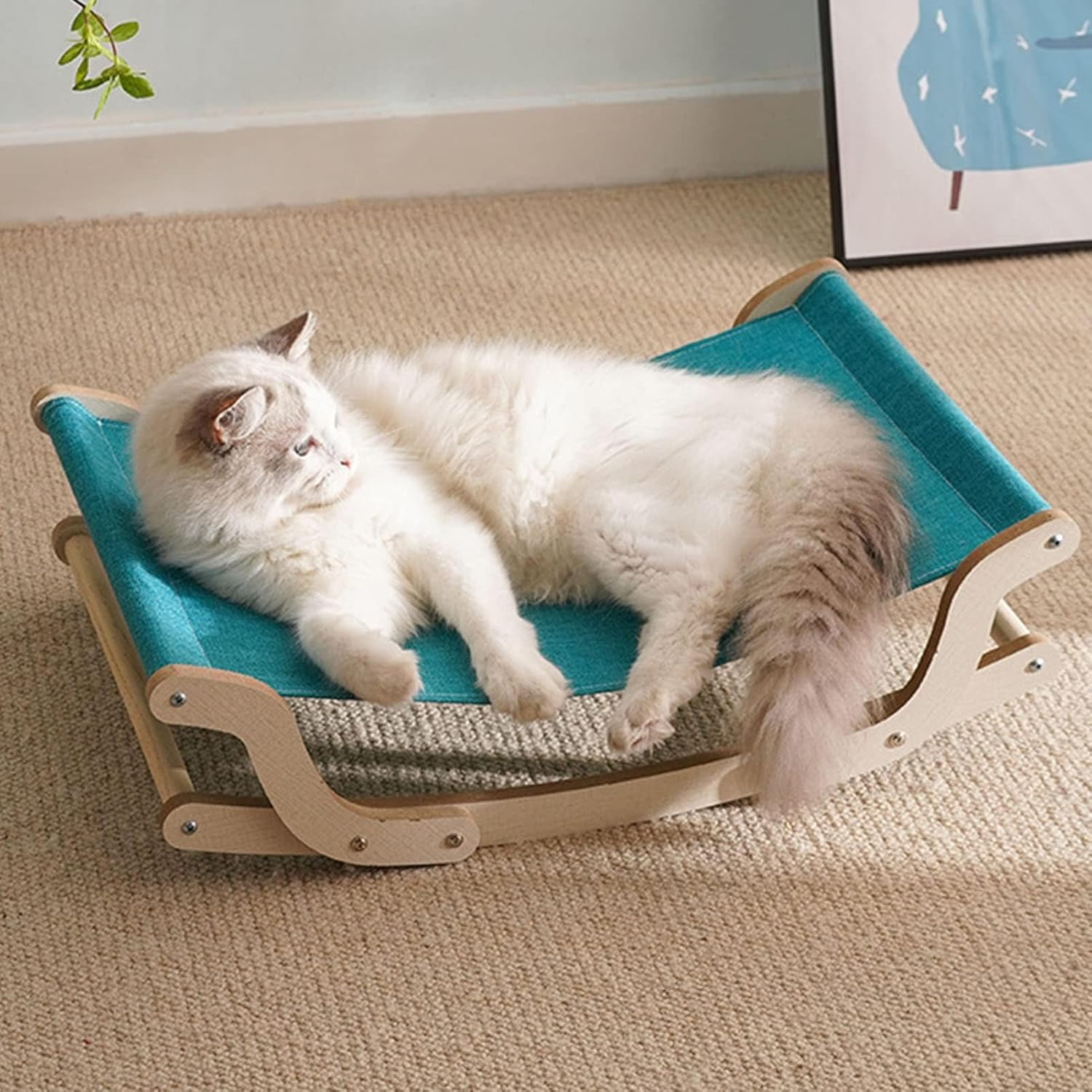 Cat Hammock, Wooden Cat Swing Bed, 2 in 1 Cat Rocking Chair and Hammocks, Modern Pet Furniture for Small to Medium Size Cat Dog