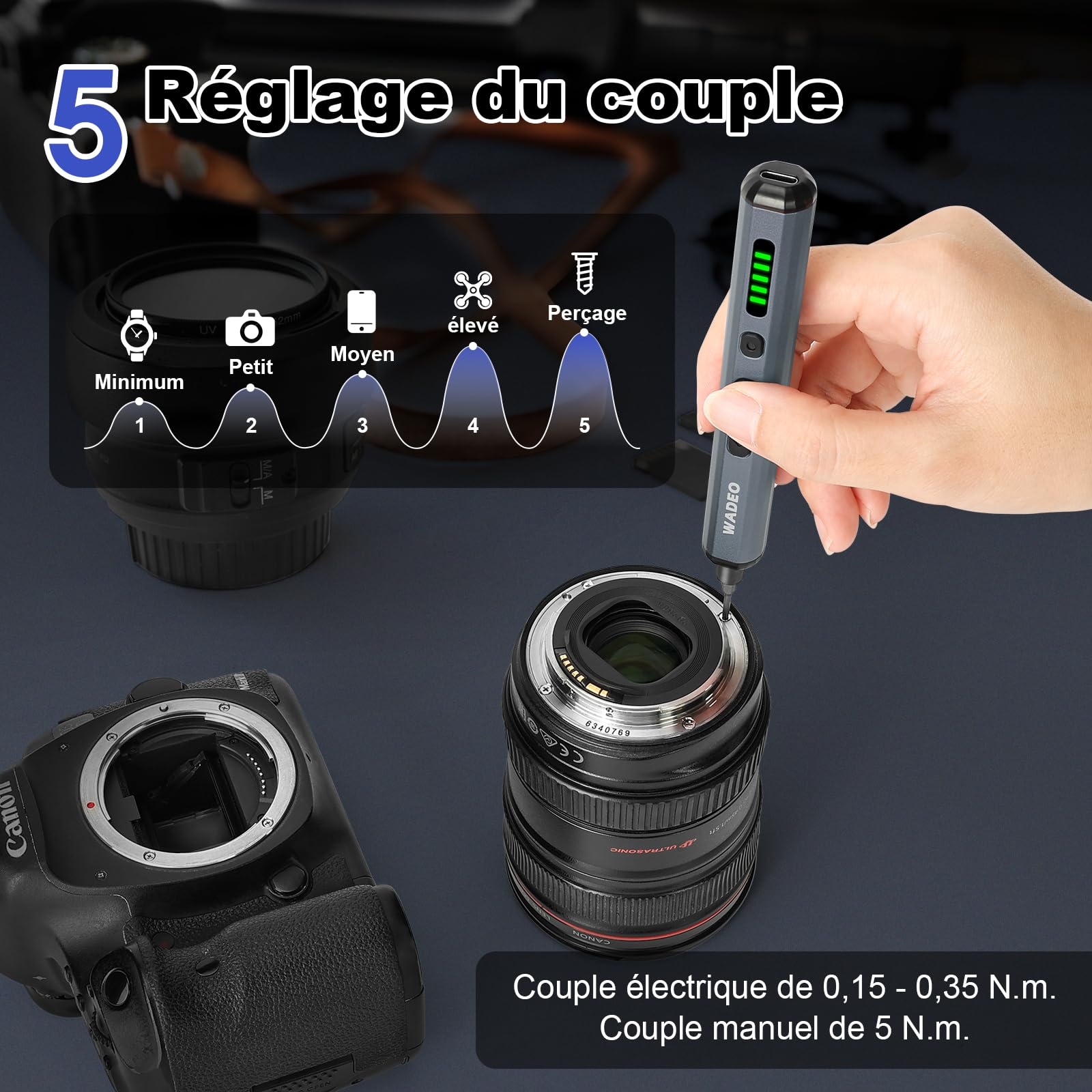 WADEO Tournevis Electrique Sans Fil, 82 en 1 Tournevis de Précision Rechargeable avec 64 Embouts Magnétiques en Acier S2, 5 Réglages de Couple, 4 LED, pour Ordinateur, Portable, Téléphone, Drone RC