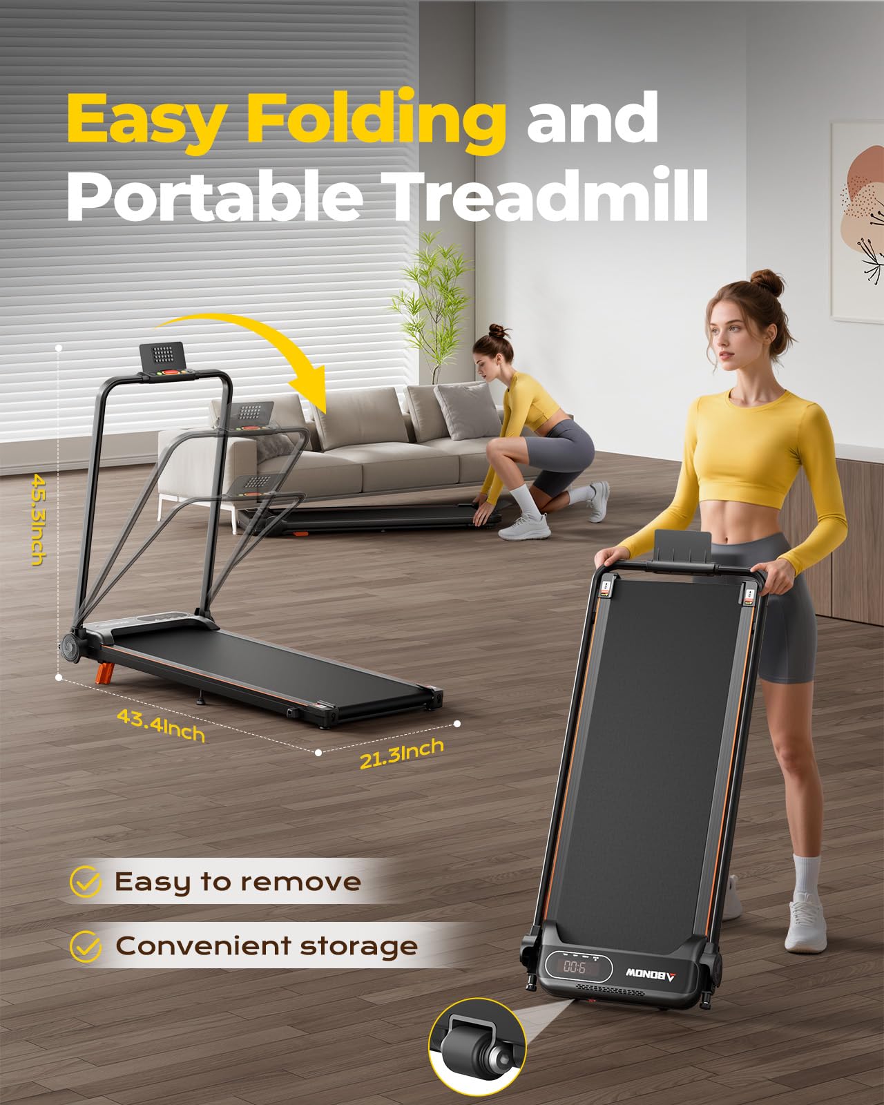Abonow Klappbares Laufband mit Steigung， 3-in-1 Untertisch-Laufband, ultradünnes Design, geeignet für Homeoffices, kompakte Mini-Laufmaschine, inklusive Fernbedienung, perfekt für kleine Räume, 130 kg