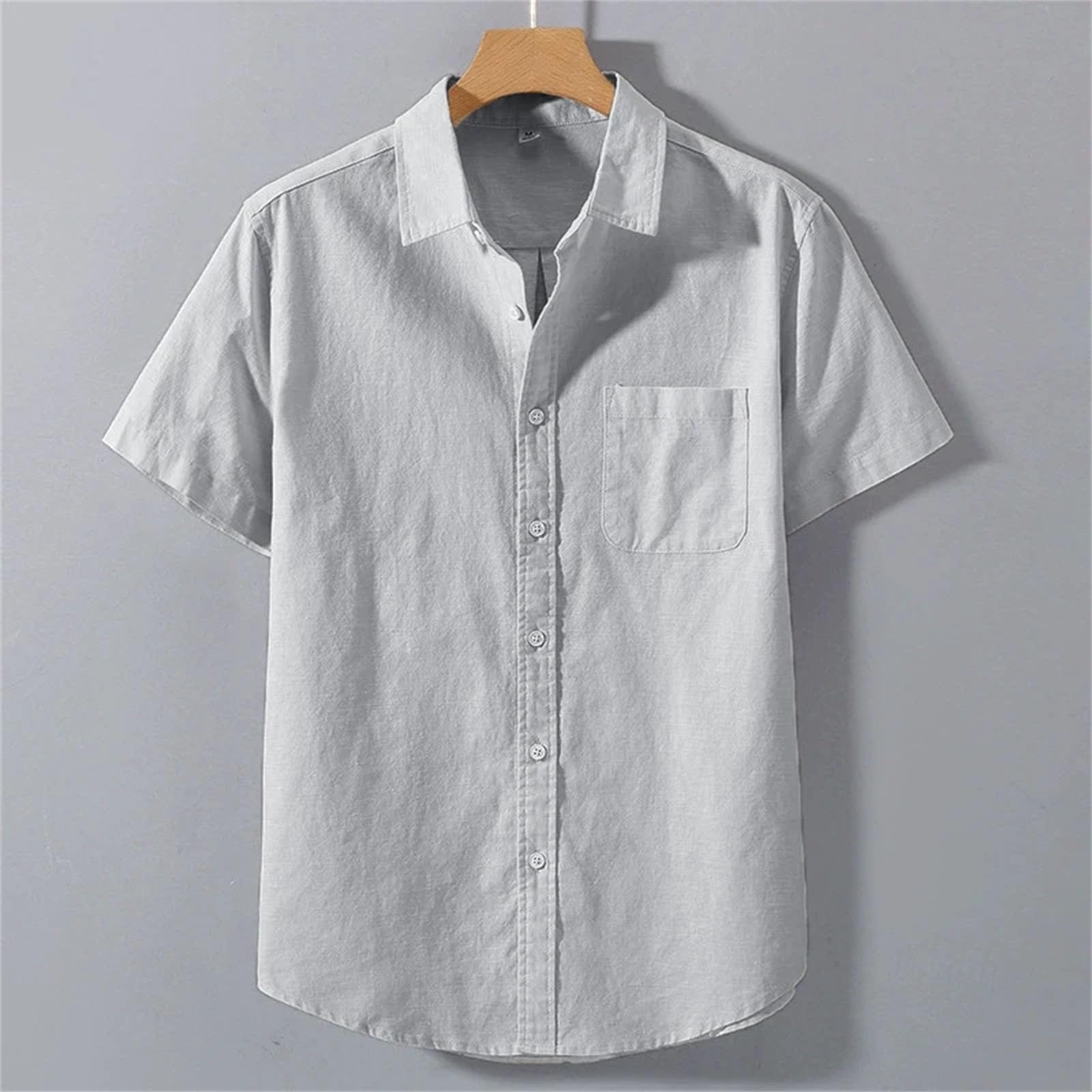 Camisa de manga corta con botones para hombre, color liso, cuello alto, diseño de gran tamaño, camiseta básica de algodón con bolsillo