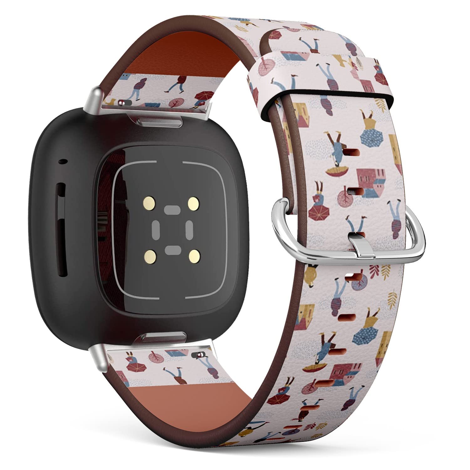 CJBROES Replacement Leather Watch Band, Compatible with Fitbit Versa 3 and Fitbit Sense of Wristband Bracelet Accessory - People-rain-Autumn