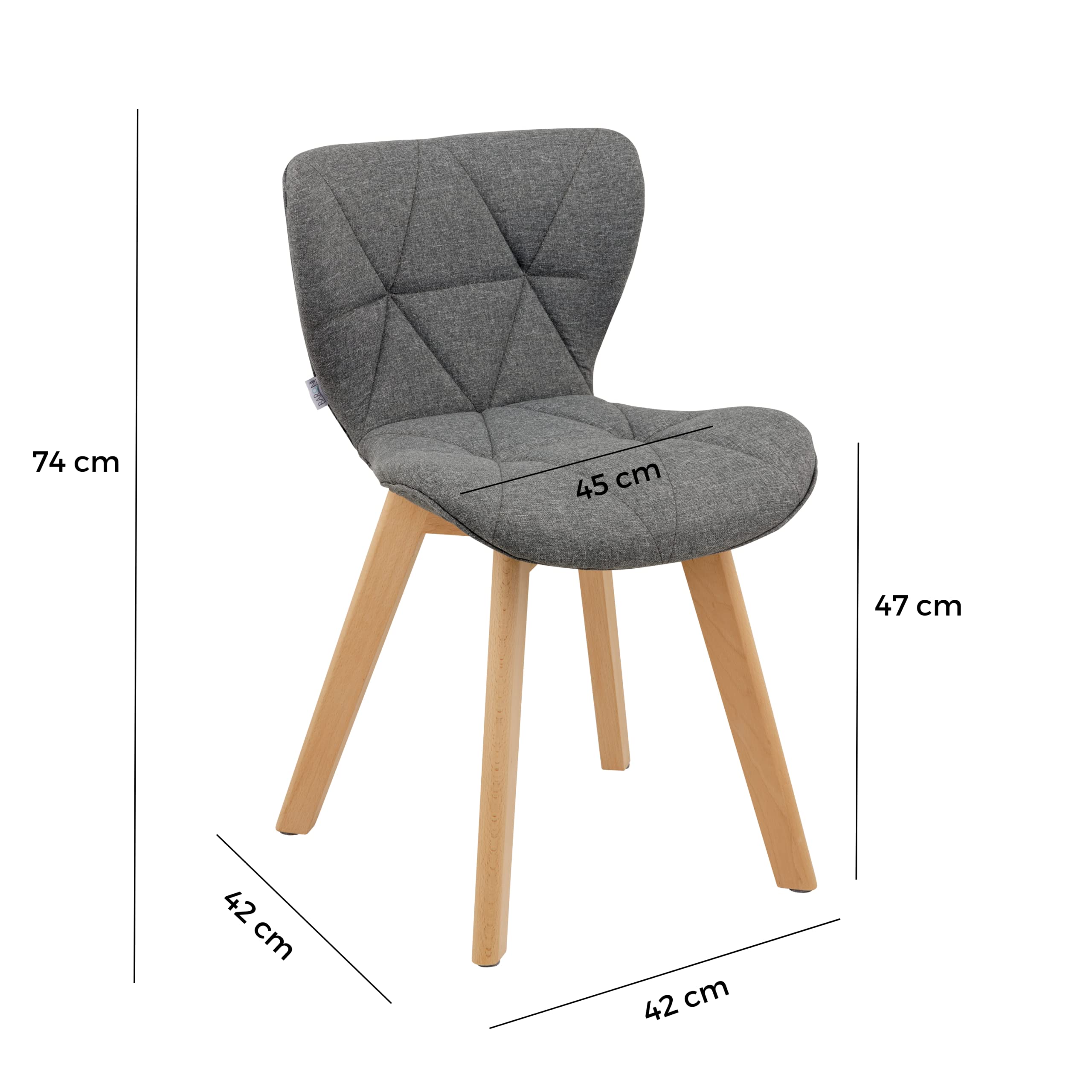 Baroni Home Silla de Comedor u Oficina con Patas de Madera, Silla ergonómica con Respaldo y cojín Acolchado, 42 x 42 x 74 cm (Gris, 2)