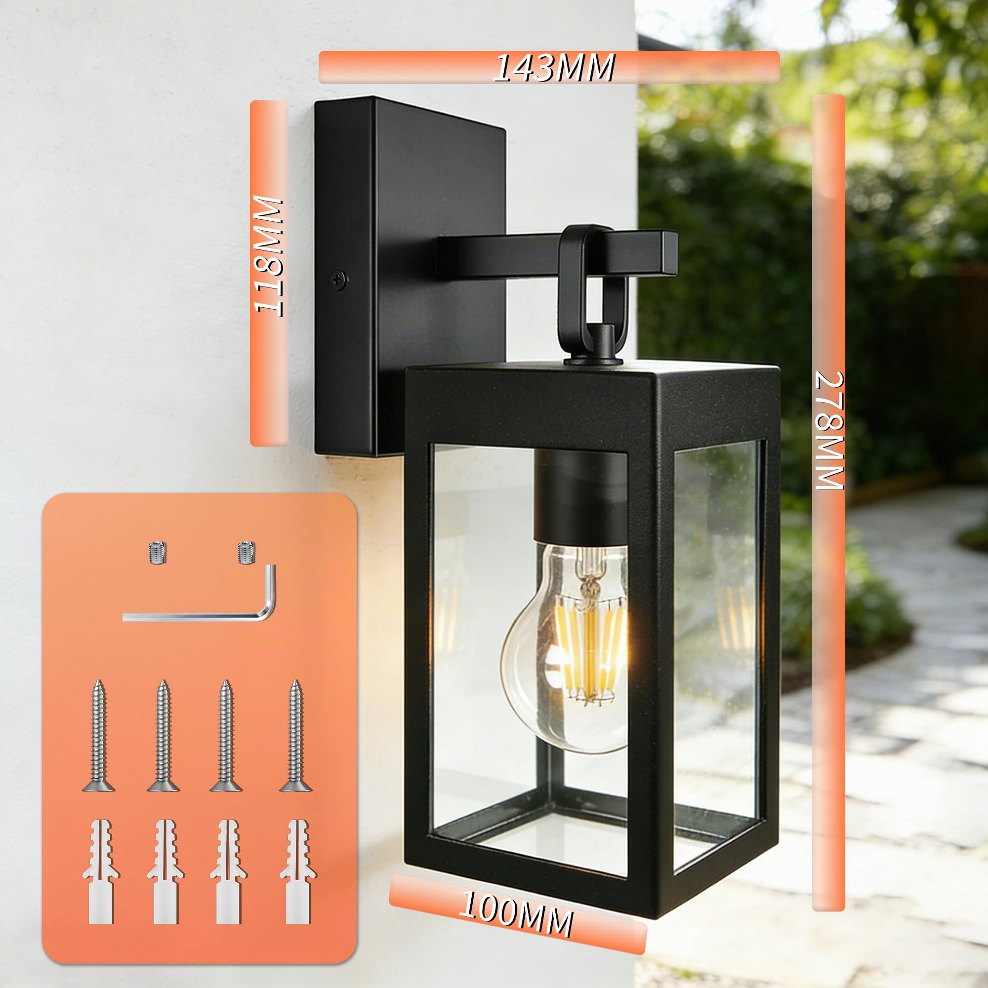 JNR Applique murale extérieure, Acier Inoxydable Laterna E27, Noir