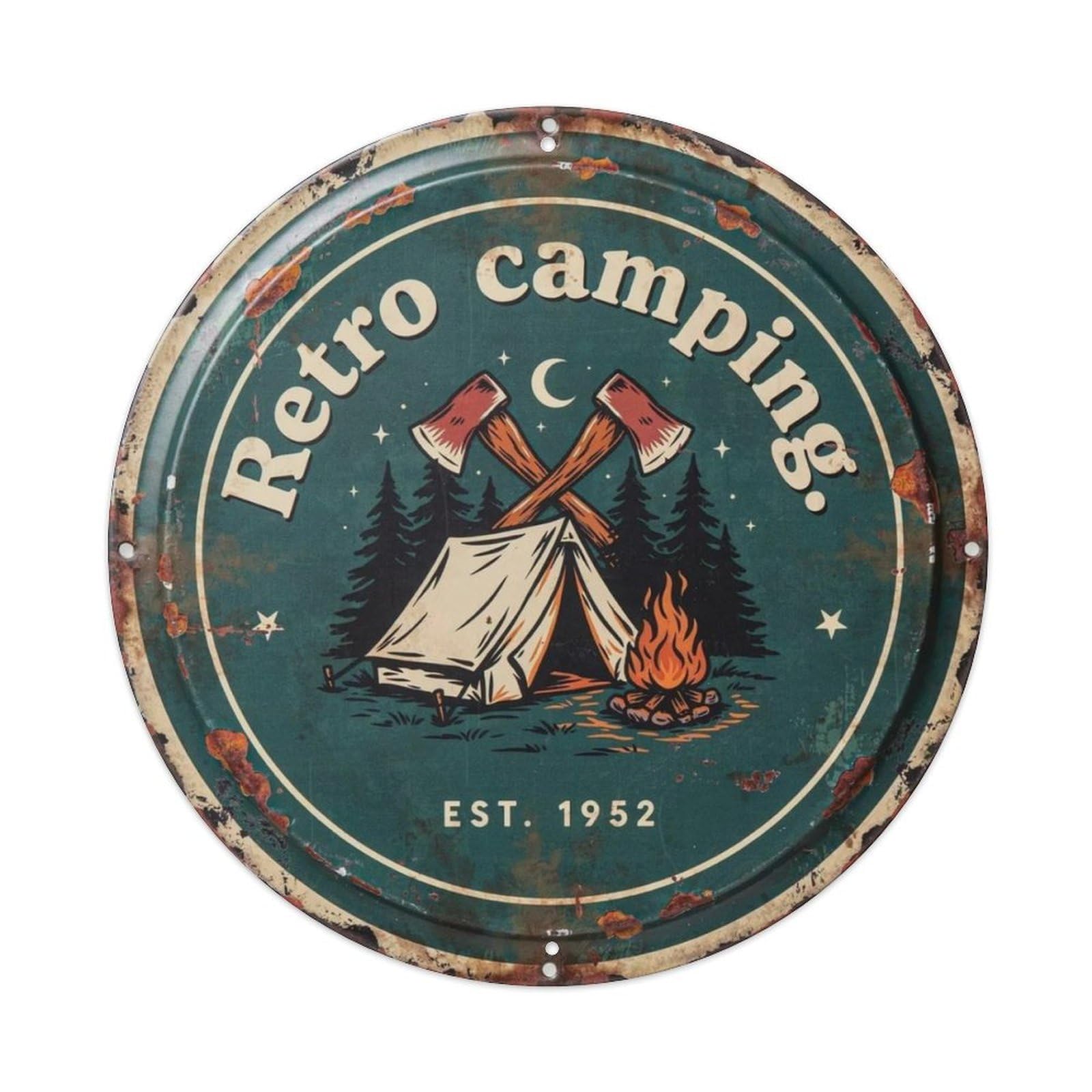 Retro Camping. Metal Tin Sign Plaque