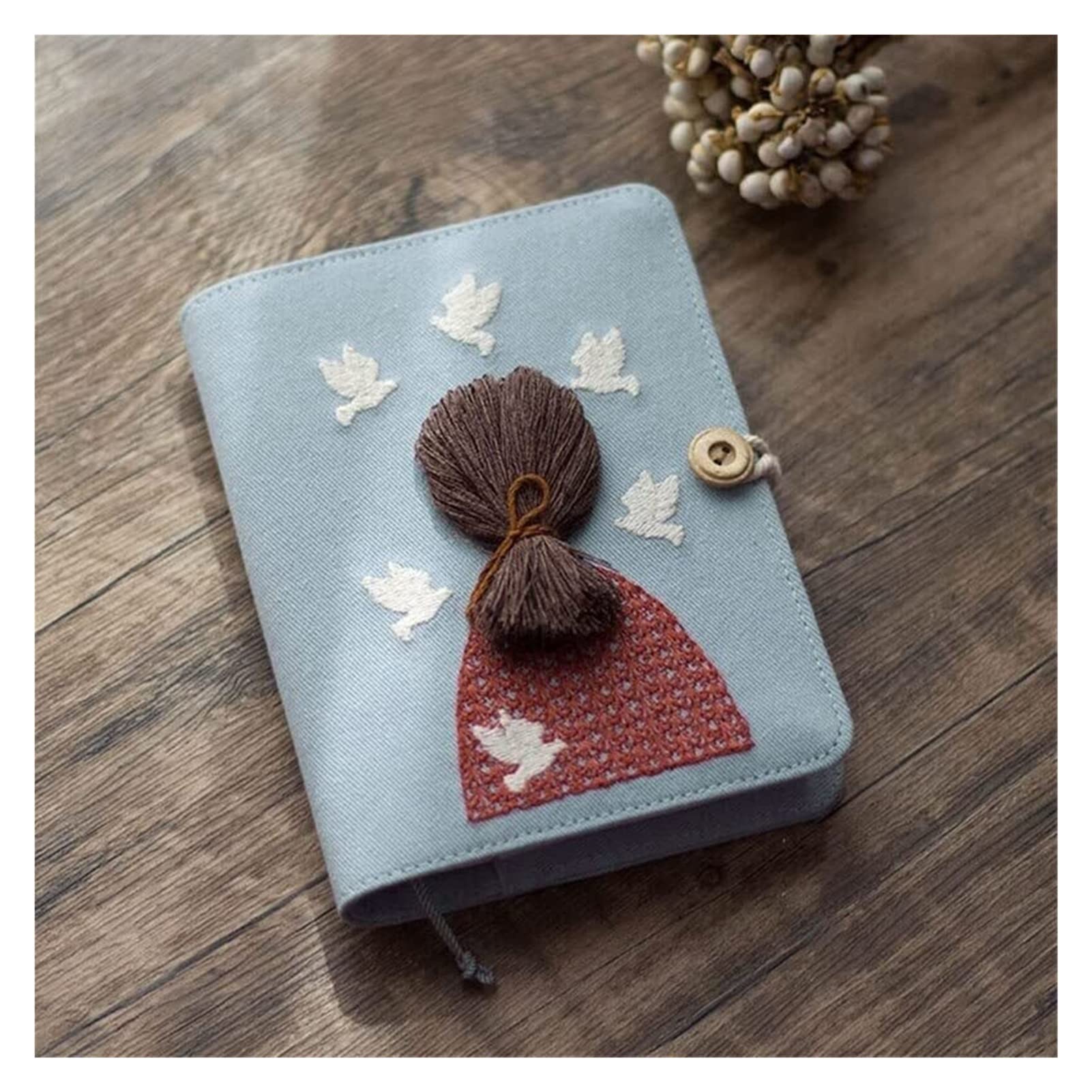 cuaderno, Diario personal con tapa de tela bordada lisa, tamaño A6A5, for chica(Loose Leaf grid,A6)