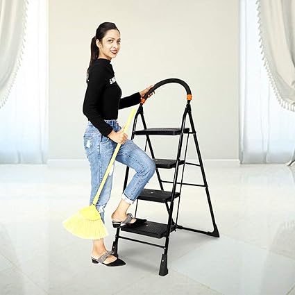 PAffy High Tensile Steel Folding Ladder with Wide Steps  4 Steps (Clamber)