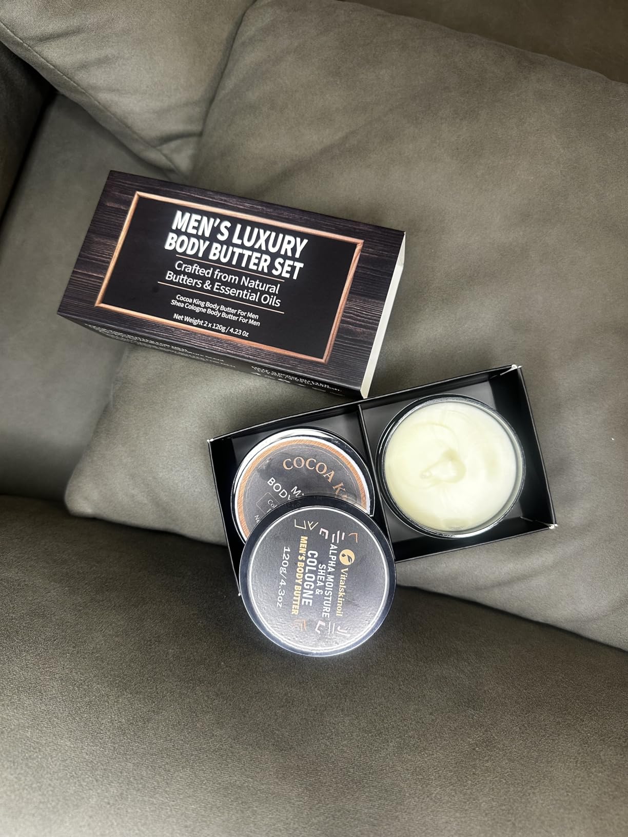VITALSKINOIL Body Butter for Men Set of 2, Shea Cologne and Cocoa King Set, Body Moisturizer for Men