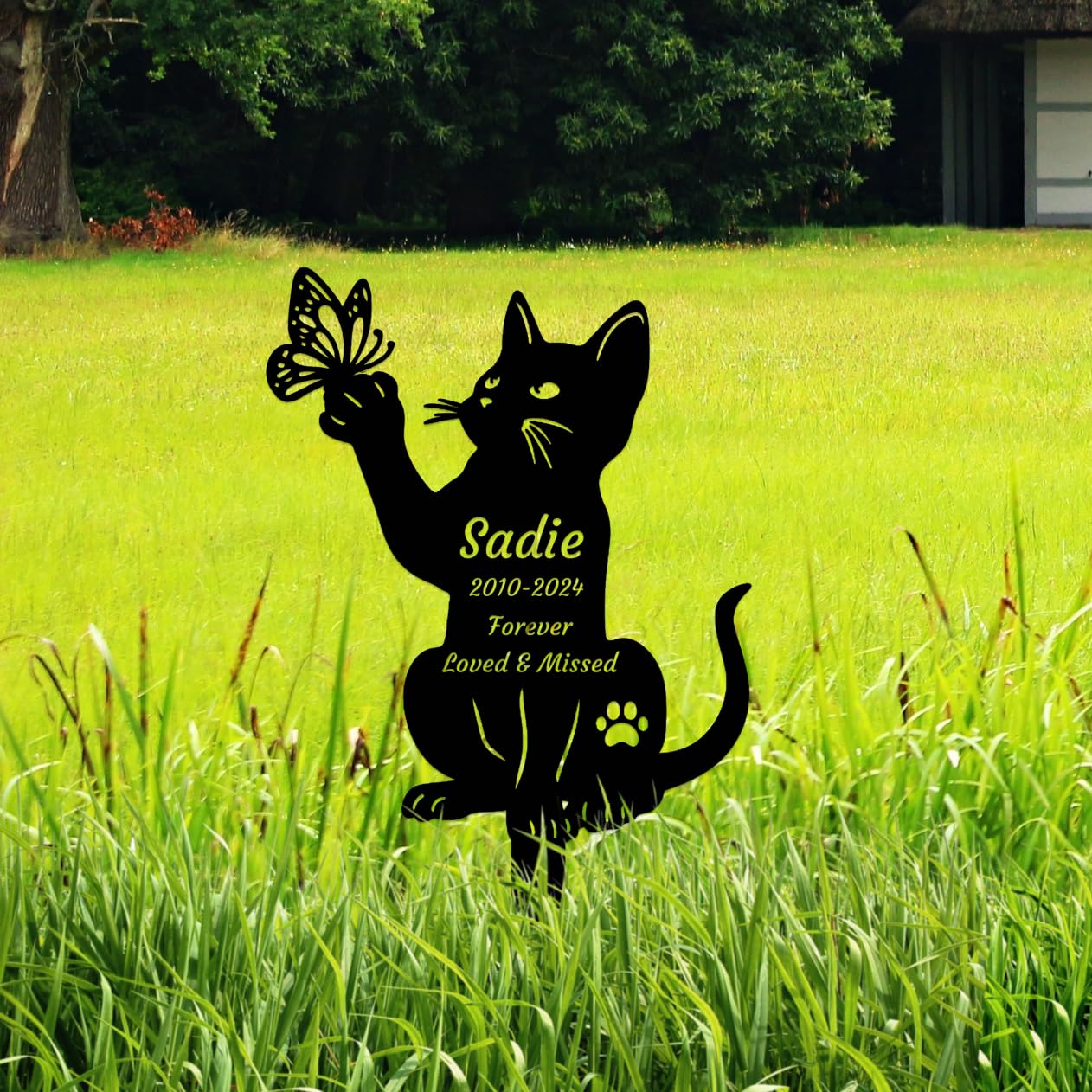 Personalized Butterfly Cat Memorial Grave Marker, Custom Cat Engraved Stake Grave Marker, Metal Pet Garden Stake Outdoor Memorial Plaque Stake, Customized Cat Cemetery Marker