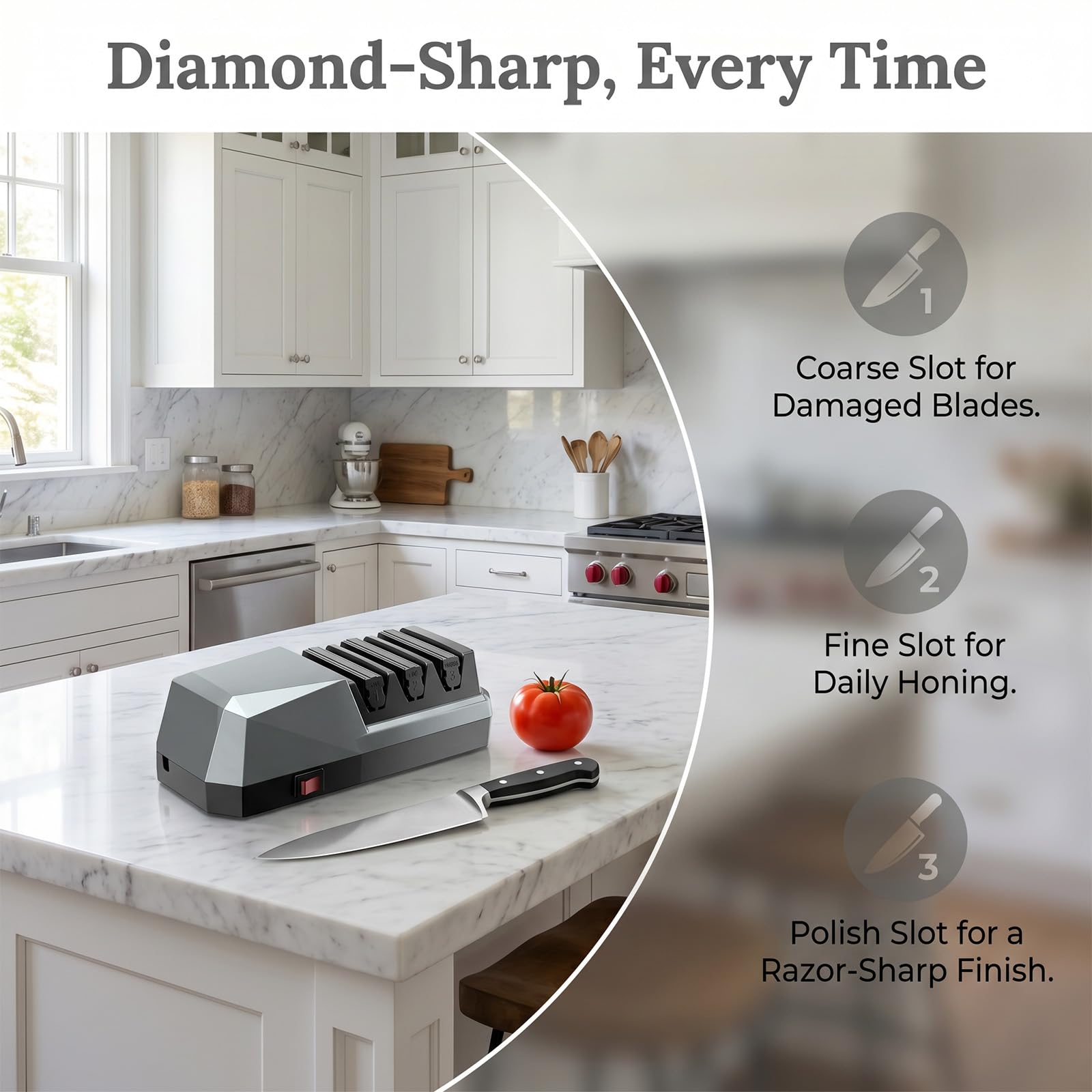 Aiguiseur Couteaux Électrique, Outil D'afilage En 3 Étapes Avec Des Abrasifs Diamant, Aviseur Électrique Professionnel De Couteaux Pour De Cuisine, Couteaux De Chef, Couteaux Dentés, Ciseaux