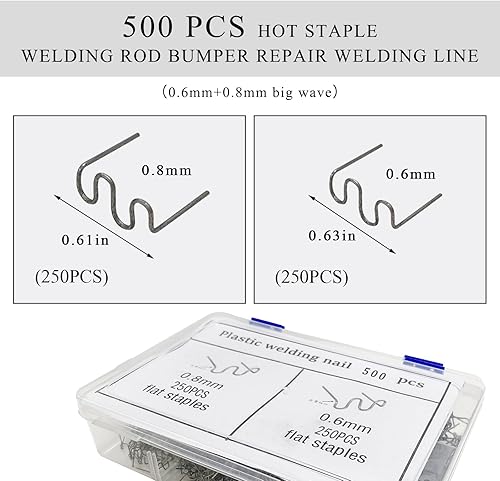 Miniatura 2 de 500 varillas de soldadura de grapas calientes, 0.024 in 0.031 in en forma de onda de parachoques de reparación de salpicadero, suministros de grapas