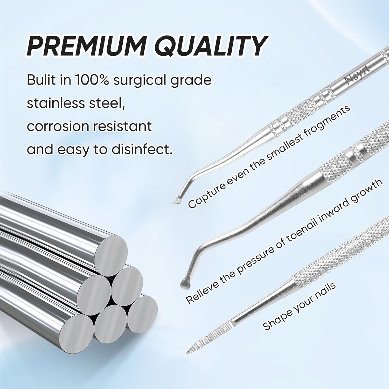 6PCS Ingrown Toenail File and Lifters, Professional Surgical Stainless Steel Ingrown Toenail Tool- Safe Nail Cleaning Treatment Pedicure Tools Kit Under Sidewall Cleaner Pain Relief Accessories