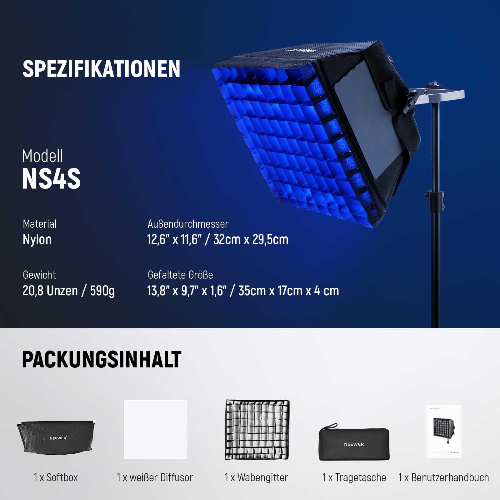 NEEWER verbesserter Softbox Diffusor für NL660 RGB660 PRO II LED Video Lichtpaneel, 12,6" x 11,6", faltbar mit Gitter/Tasche/Verdunkelungshaube, schnelle Einrichtung für weiches Licht, NS4S