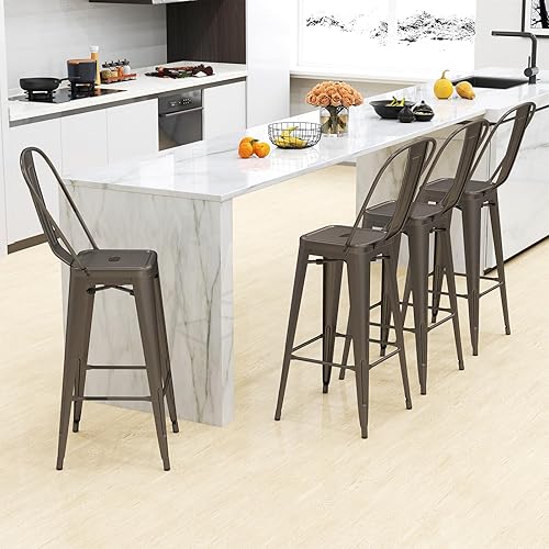 Miniatura 9 de GOFLAME Sillas laterales de comedor de metal de 30 pulgadas con respaldo extraíble y pies antideslizantes, silla industrial apilable para cafetería,