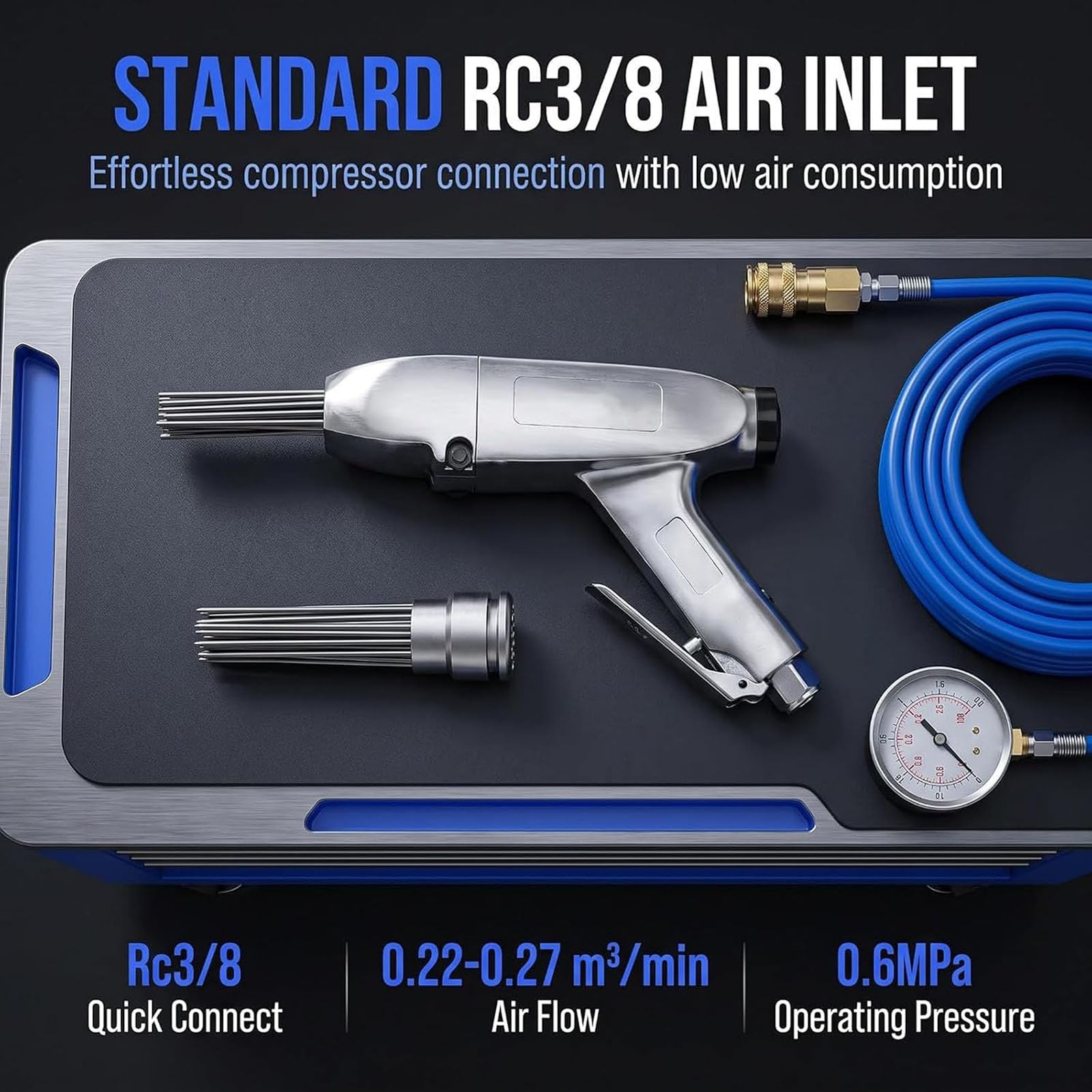 Strumento di Disincrostazione Pneumatico Ad Ago, Pulitore di Superfici Ad Aria Compressa da 4000 BPM con 23 Aghi in Acciaio, Strumento di Disincrostazione con Ingresso Rc 3/8 per La Pulizia delle