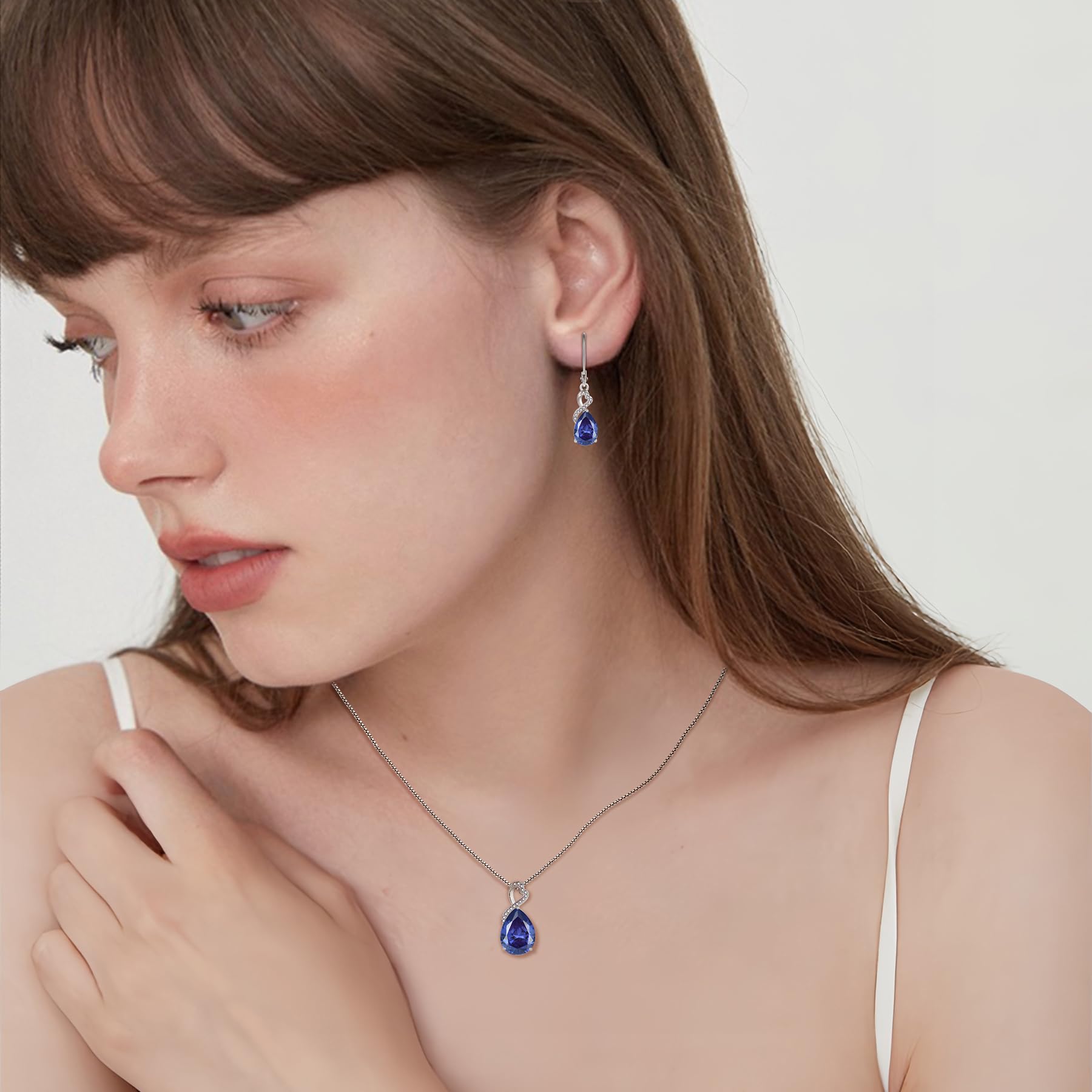 FJ Pendientes Colgantes Lágrima Plata de Ley 925 Pendientes Piedra de Nacimiento Joyas para Mujer