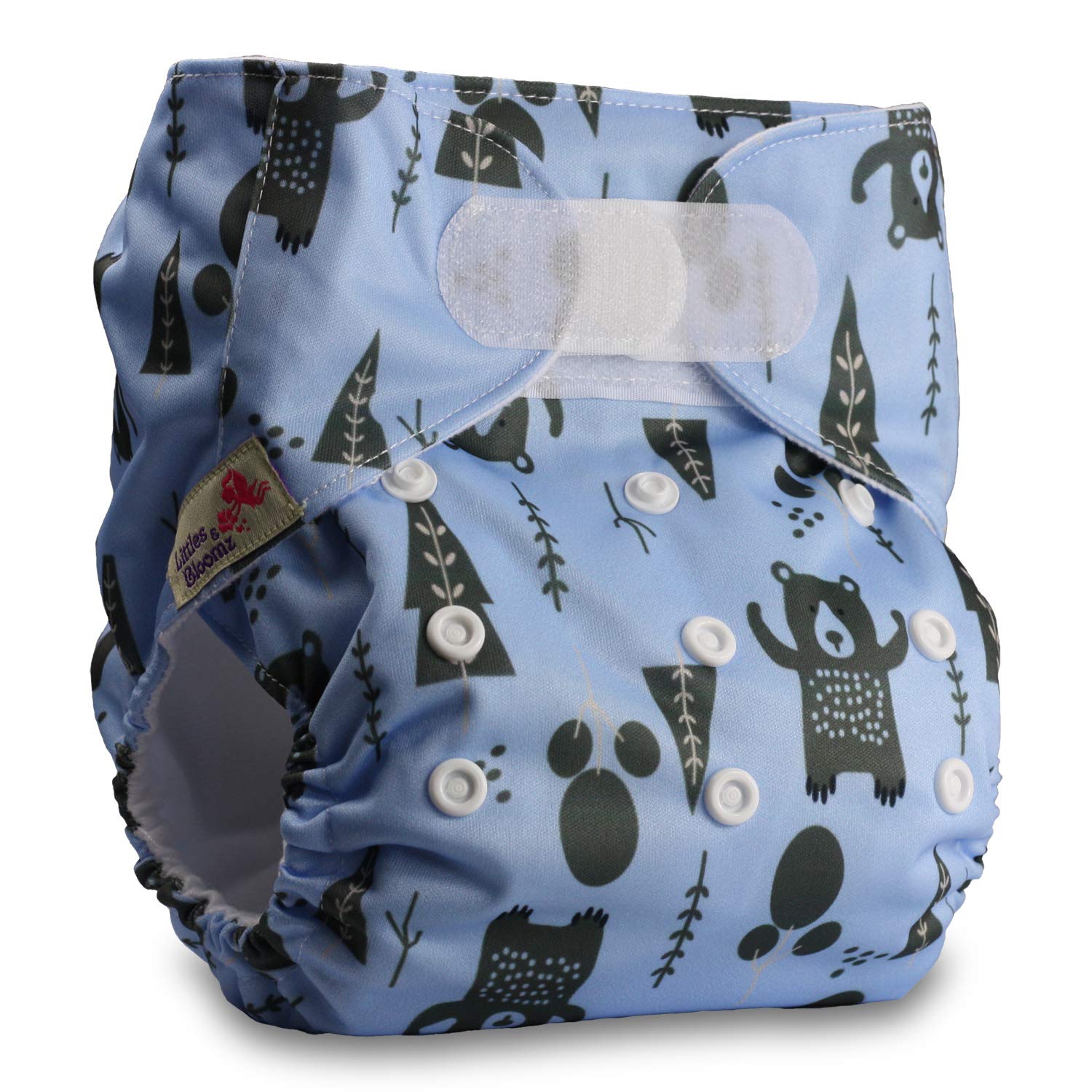 Littles & Bloomz, Reusable Pocket Cloth Nappy, Fastener: Hook-Loop, Set of 1, Pattern 33, with 2 Bamboo Charcoal Inserts