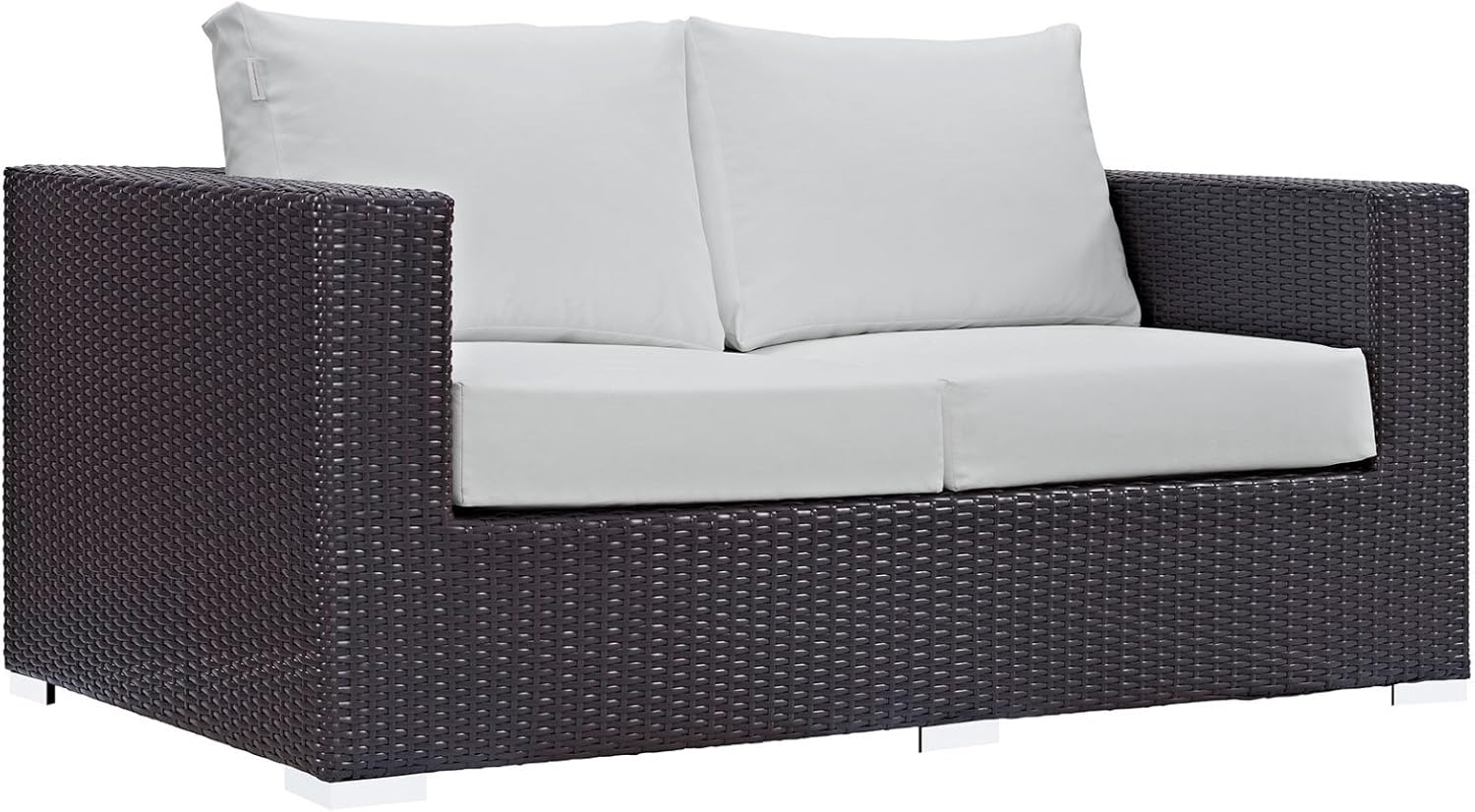 Modern Contemporary Urban Design Outdoor Patio Balcony Loveseat Sofa, White, Rattan