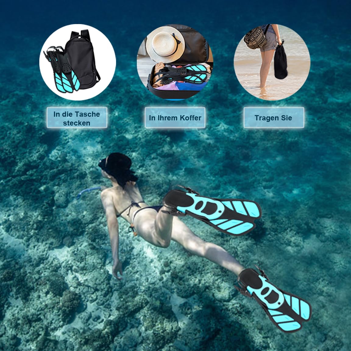 Schnorchelflossen, Flossen Erwachsene Schwimmflossen, Flexibel Einstellbare Schwimmflossen, PP+TPR Material Unisex Taucherflossen für Erwachsene mit Netztasche