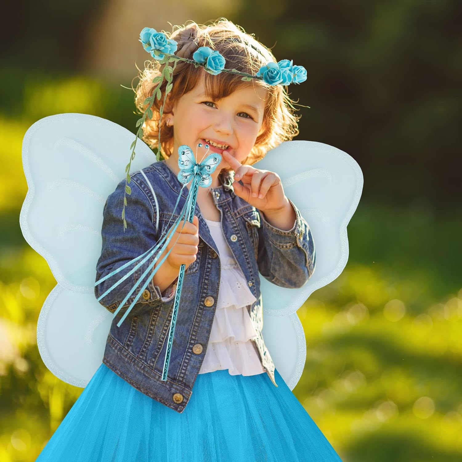 Fairy Princess Costume Set, Include Headband, Butterfly Fairy Wing, Tutu Skirt, Butterfly Wand for 2-12 Years Girls, Birthday - Image 5