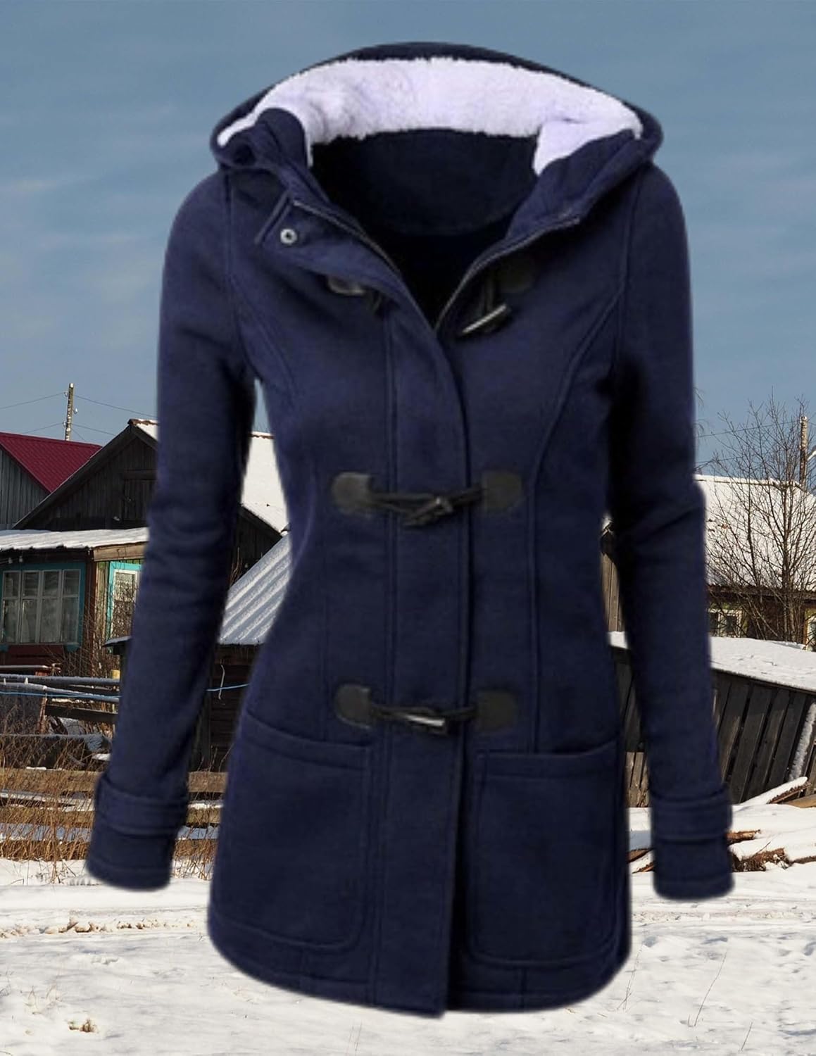 LIZALIG Womens Fashion Horn Button Fleece Thicken Fall Coat with Hood Winter Warm Jacket - Image 3