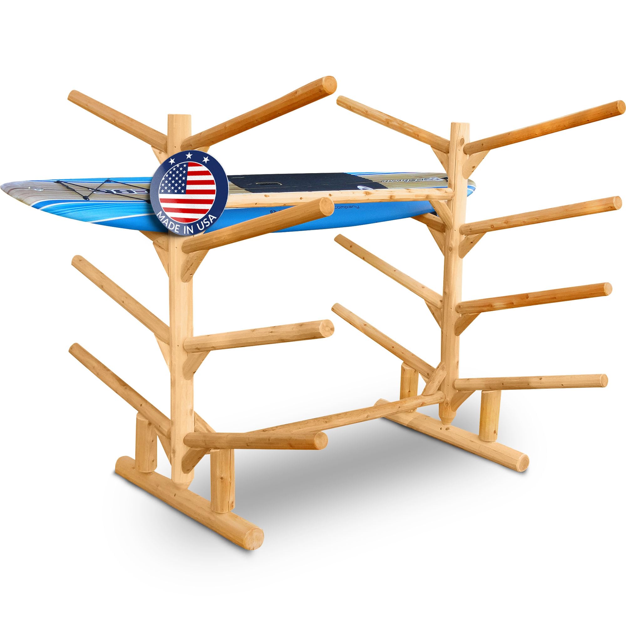 Log Kayak Rack 8-Place SUP Log Rack, Freestanding SUP Board Stand, Surfboard Stand, Heavy Surfboard Floor Stands, Kayak Rack Outdoor Storage, Surf Racks - Natural