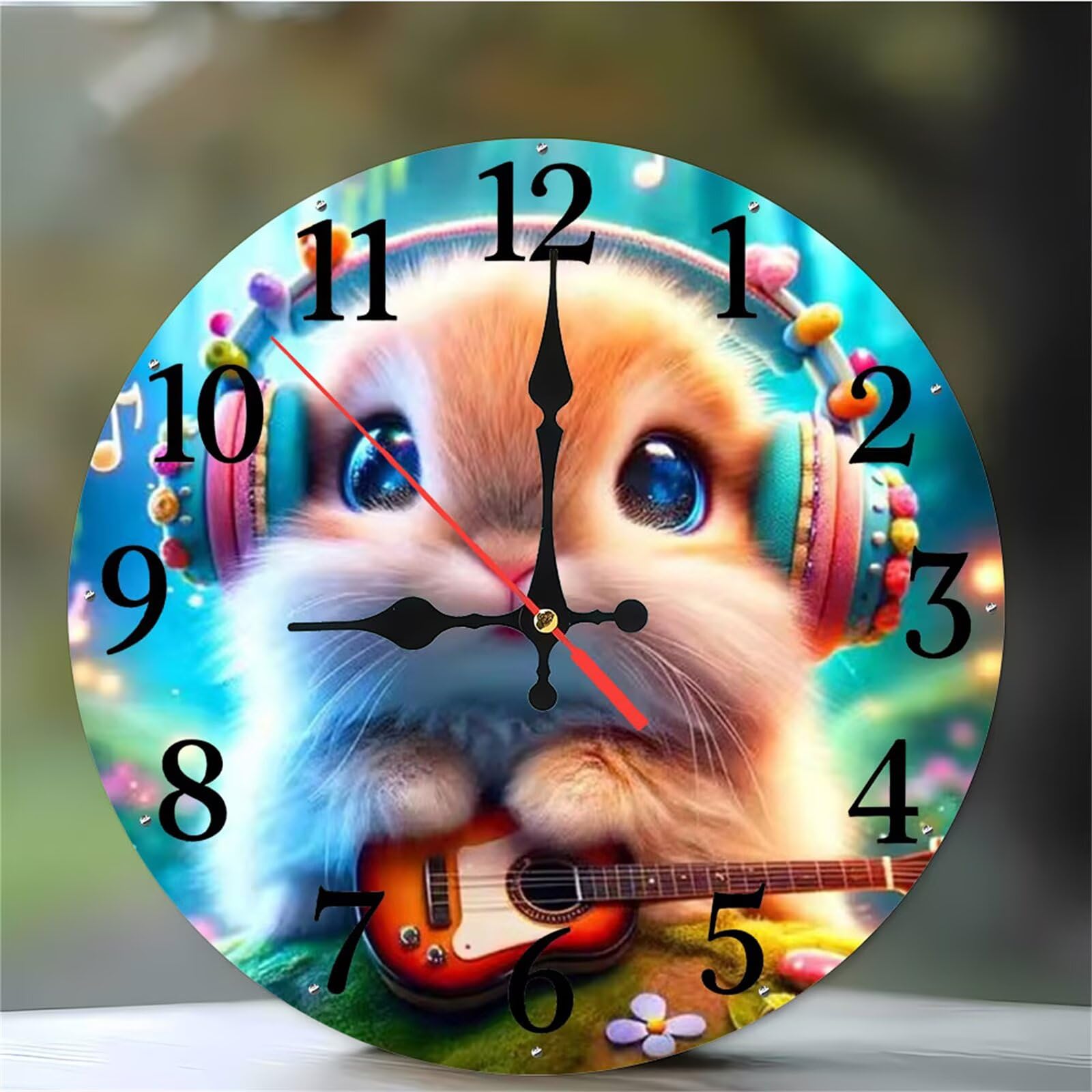 Horloge murale facile à lire Guitar Rabbit finie la fatigue visuelle