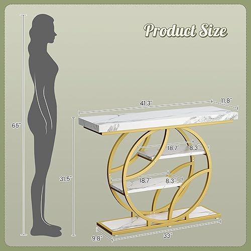 Miniatura 2 de Huuger Mesa de entrada de 41.3 pulgadas con parte superior de mármol, moderna mesa de sofá consola con estantes, para entrada, pasillo, entrada