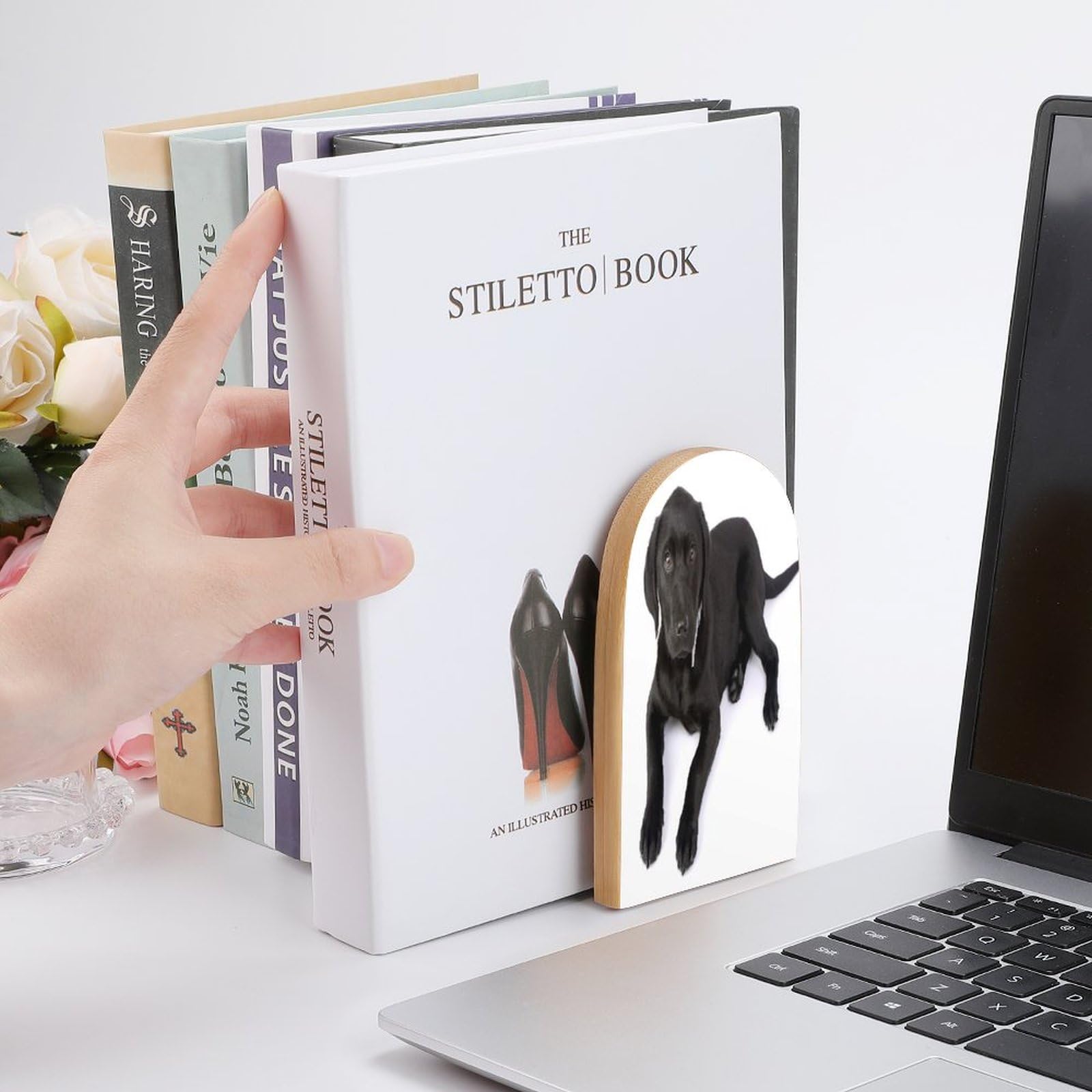 Fermalibri A Forma Di Labrador Nero - Set Di 2, Resina, Decorativi Per Mensole E Librerie - Foto 2