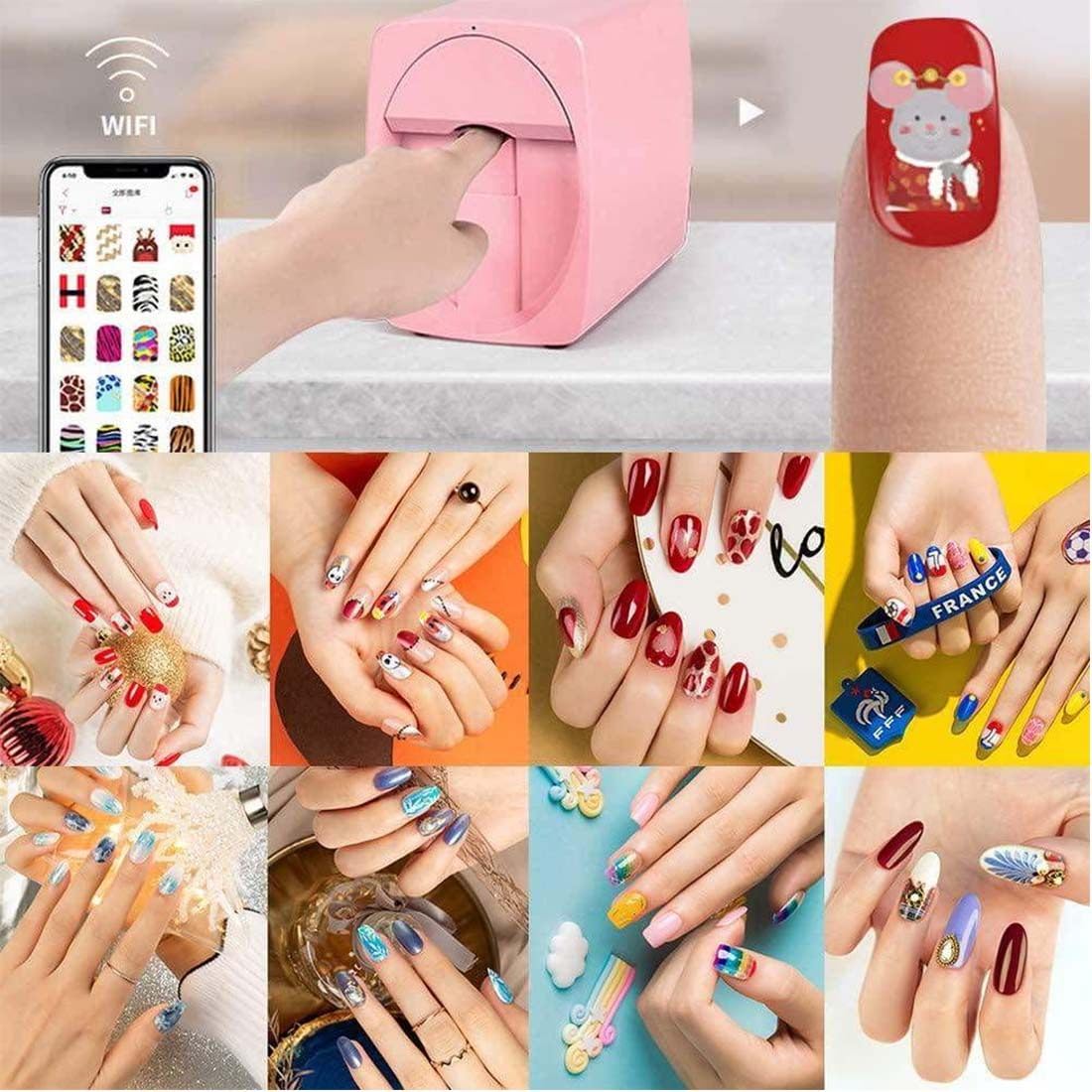 Impresora De Uñas Automática Inteligente, Impresora De Uñas 3D, Soporte WiFi/DIY/USB, Máquina De Esmalte De Uñas Portátil Multifuncional para Salón De Uñas/Manicura/Amantes De Las Uñas