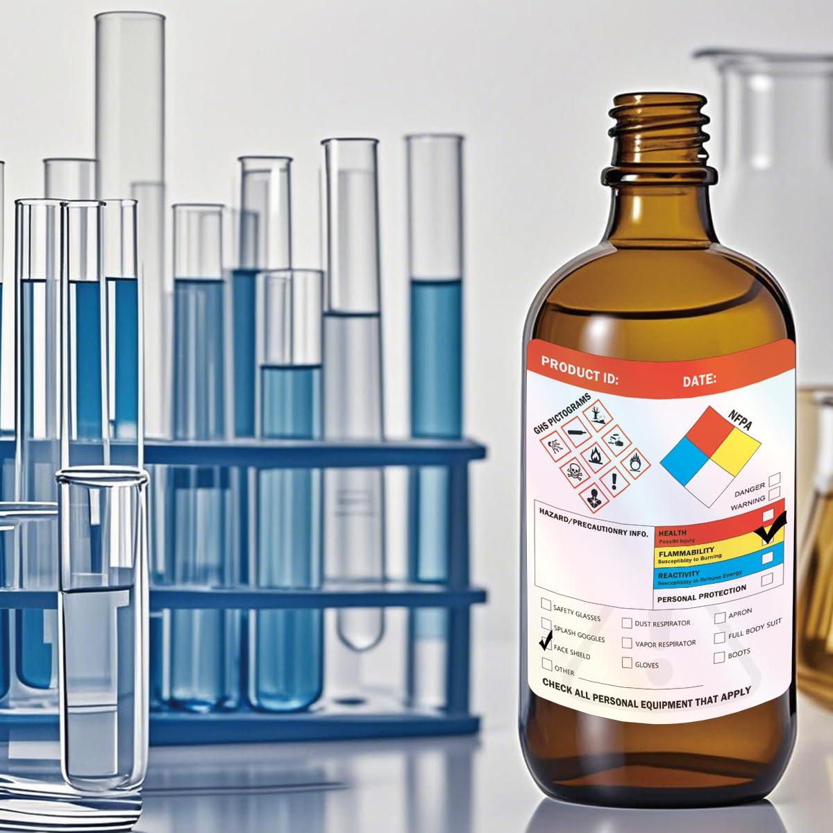 250 calcomanías holográficas HMIS OSHA de datos de seguridad química peligrosa de 4 x 3 pulgadas SDS Etiqueta de identificación de seguridad química MSDS con pictogramas GHS para HMIS y Hazard