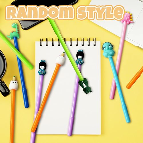 Miniatura 20 de 30 bolígrafos de tinta negra de gel de dibujos animados, bolígrafos de escritura Kawaii aleatorios, bolígrafos de estilos surtidos para escuela