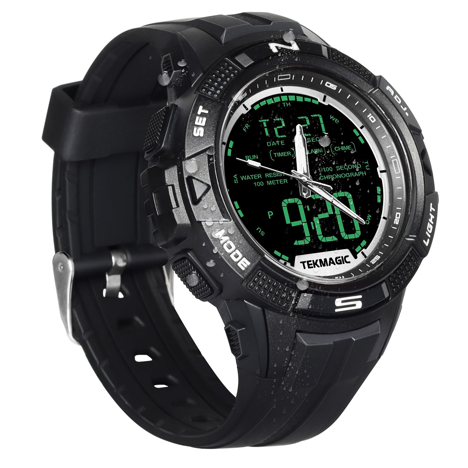 Genérico Reloj Pulsera Hombre Sumergible 100 Metros para Buceo y Nadar con Despertador, Cronometro, Hora Dual Calendario, Temporizador, Formato de 12 o 24 Horas, Visualización Analogico y Digital