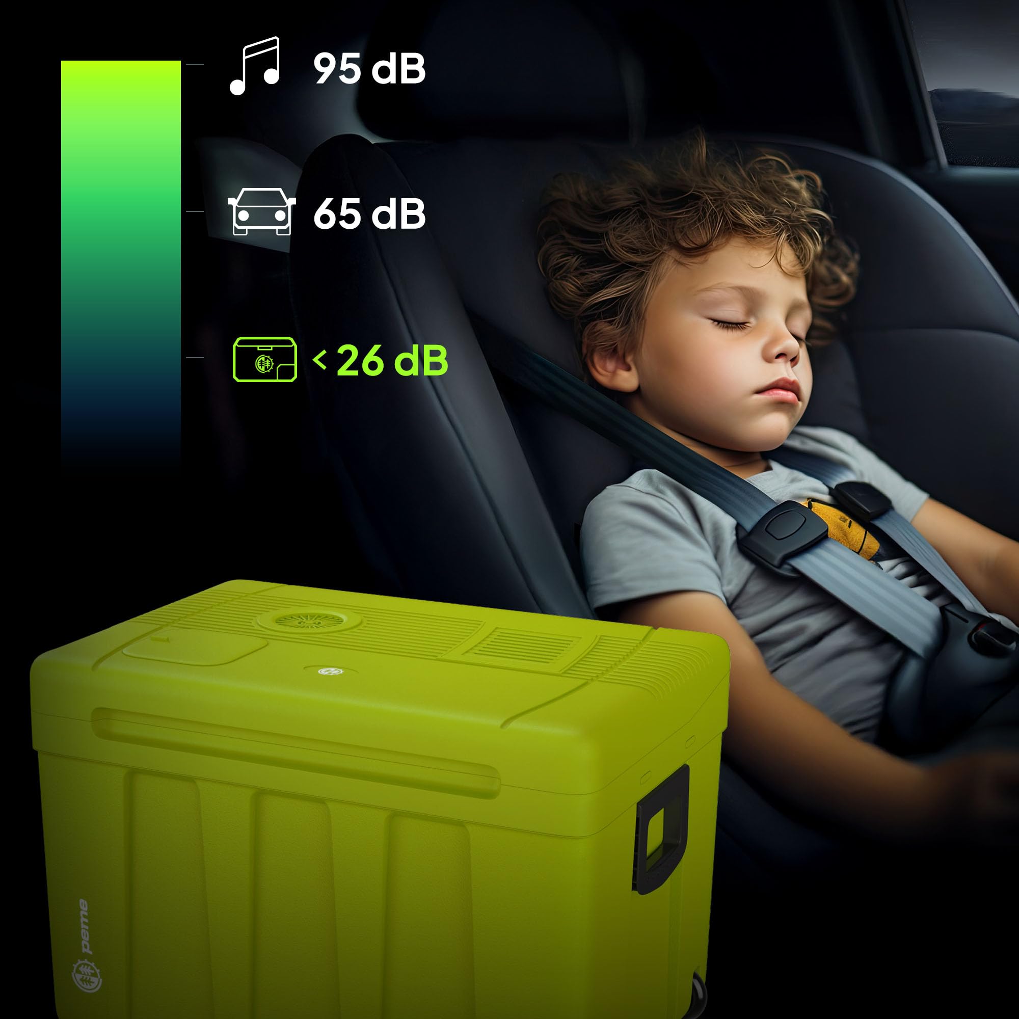 peme Frigo Portatile 46,5L - Frigorifero Elettrico con Caldo/Freddo, Doppia Alimentazione 12V & 240V Modalità Ruote e Maniglia Funzionamento Silenzioso per Auto Camper - Essential XL 50 Neon Jungle