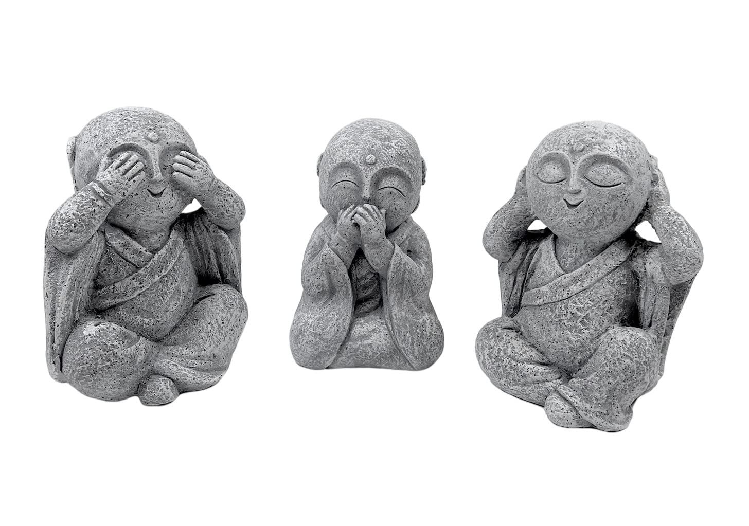 HH Home HutLarge Garden Monk Ornaments 3 Wise Buddha Set décor, Hear no, See no, Speak no evil Statue Figurine Zen Sculpture 30cm