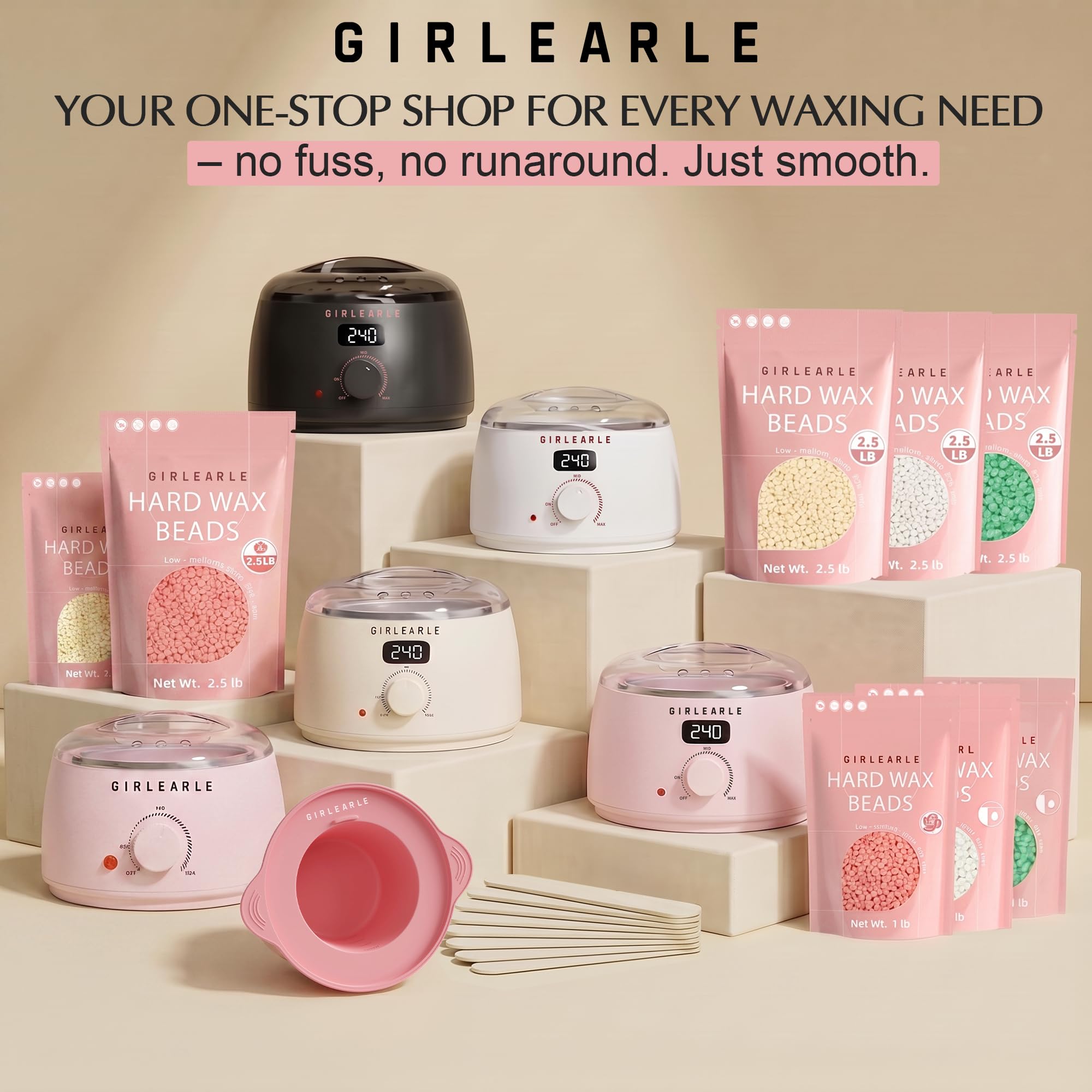 GIRLEARLE Kit de depilación digital premium para mujeres y hombres, calentador de cera en casa con cuentas de cera y olla de silicona, se dirige a diferentes tipos de piel sensible, bikini brasileño