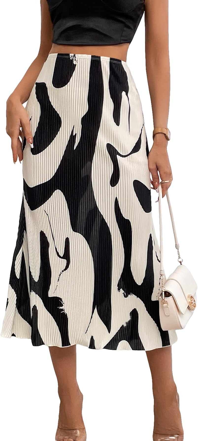 – Women's Pleated Graphic Bodycon Pencil A Line Midi Skirt