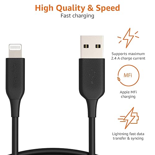 Miniatura 8 de Tienda Basics Cable USB-C a Lightning, cargador certificado MFi para Apple iPhone 131211, iPad, negro, 3 pies